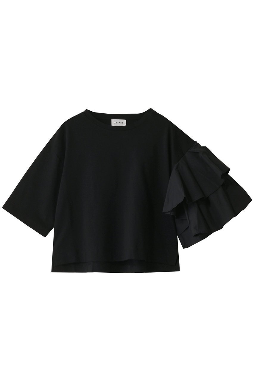 【アダワス/ADAWAS】のMILANO RIB ジャージー アシンメトリック スリーブTシャツ インテリア・キッズ・メンズ・レディースファッション・服の通販 founy(ファニー) 　ファッション　Fashion　レディースファッション　WOMEN　トップス・カットソー　Tops/Tshirt　シャツ/ブラウス　Shirts/Blouses　ロング / Tシャツ　T-Shirts　カットソー　Cut and Sewn　2025年　2025　2025春夏・S/S　Ss,Spring/Summer,2025　アシンメトリー　Asymmetry　ショート　Short　ジャージー　Jersey　スリーブ　Sleeve　ネックレス　Necklace　フリル　Frills　夏　Summer　春　Spring　S/S・春夏　Ss・Spring/Summer　ブラック|ID: prp329100004408512 ipo3291000000030790415