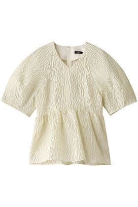 【エムフィル/M Fil】のフクレ ウェーブジャカード Vネックペプラムブラウス 人気、トレンドファッション・服の通販 founy(ファニー) ファッション Fashion レディースファッション Fashion for Women トップス・カットソー Cut & Sew Tops シャツ・ブラウス・オフィスカジュアル Elegant Blouses & Button-Ups Vネックトップス V-Neck Tops / V-Cut Neckline Shirts ウェーブ Wavy Pattern ショート Short, Short Length ジャカード／ジャガード Jacquard, Woven Pattern スリーブ Sleeve, Long Sleeve / Short Sleeve ペプラム Peplum, Flared Hem |ID:prp329100004408532