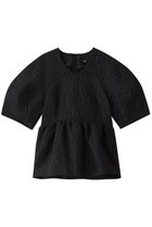 【エムフィル/M Fil】のフクレ ウェーブジャカード Vネックペプラムブラウス 人気、トレンドファッション・服の通販 founy(ファニー) ファッション Fashion レディースファッション Fashion for Women トップス・カットソー Cut & Sew Tops シャツ・ブラウス・オフィスカジュアル Elegant Blouses & Button-Ups Vネックトップス V-Neck Tops / V-Cut Neckline Shirts ウェーブ Wavy Pattern ショート Short, Short Length ジャカード／ジャガード Jacquard, Woven Pattern スリーブ Sleeve, Long Sleeve / Short Sleeve ペプラム Peplum, Flared Hem thumbnail ブラック|ID: prp329100004408532 ipo3291000000032860970