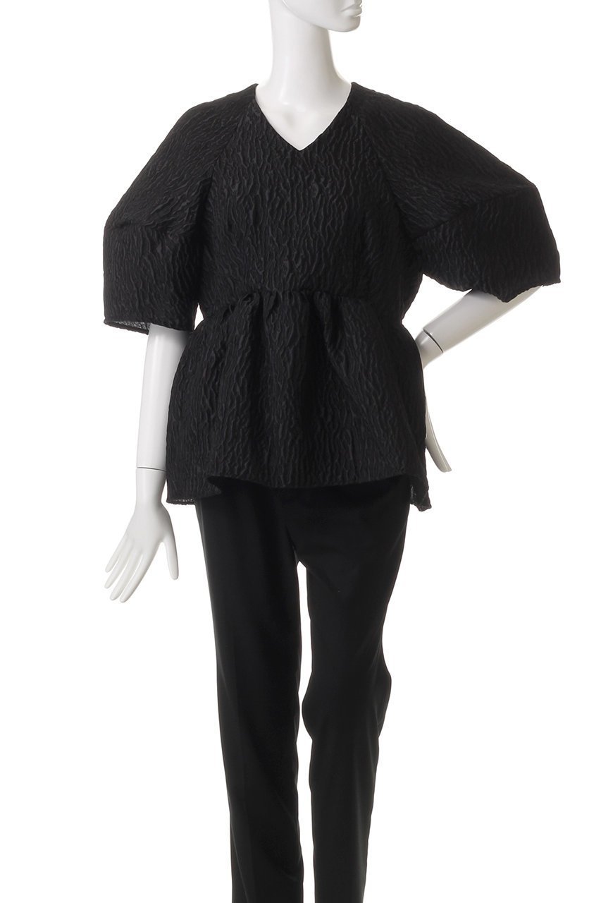 【エムフィル/M Fil】のフクレ ウェーブジャカード Vネックペプラムブラウス 人気、トレンドファッション・服の通販 founy(ファニー) 　ファッション　Fashion　レディースファッション　Fashion for Women　トップス・カットソー　Cut & Sew Tops　シャツ・ブラウス・オフィスカジュアル　Elegant Blouses & Button-Ups　Vネックトップス　V-Neck Tops / V-Cut Neckline Shirts　ウェーブ　Wavy Pattern　ショート　Short, Short Length　ジャカード／ジャガード　Jacquard, Woven Pattern　スリーブ　Sleeve, Long Sleeve / Short Sleeve　ペプラム　Peplum, Flared Hem　other-2|ID: prp329100004408532 ipo3291000000032860975