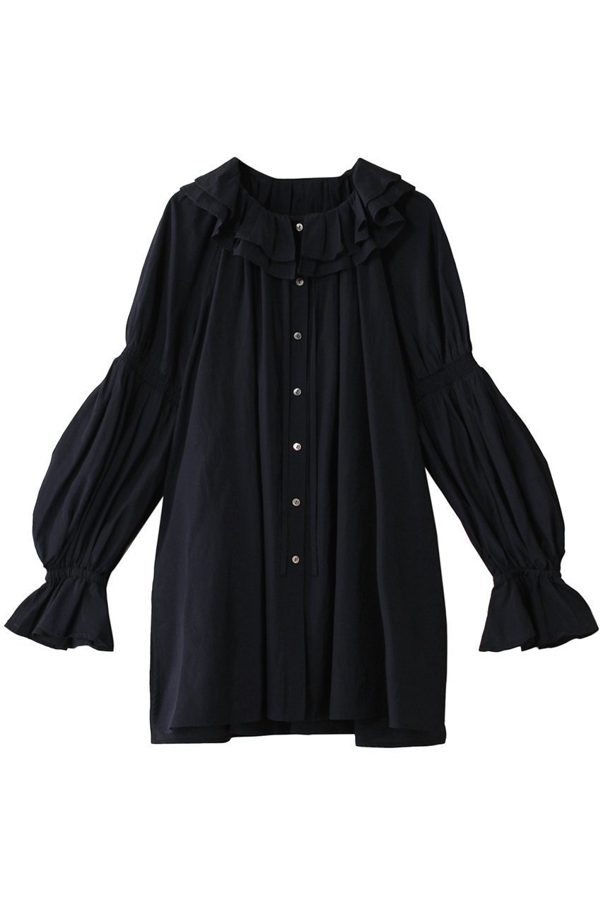 【ランバン オン ブルー/LANVIN en Bleu】のトリアセローンフリルギャザーブラウス インテリア・キッズ・メンズ・レディースファッション・服の通販 founy(ファニー) 　ファッション　Fashion　レディースファッション　Fashion for Women　トップス・カットソー　Cut & Sew Tops　シャツ・ブラウス・オフィスカジュアル　Elegant Blouses & Button-Ups　ギャザー　Gathered, Ruffled　コンシャス　Conscious, Bodycon　シャーリング　Shirring, Ruched　シルク　Silk, 100% Silk　スリーブ　Sleeve, Long Sleeve / Short Sleeve　ティアード　Tiered, Tiered Style　デニム　Denim, Jeans Material　フリル　Frill, Ruffle　リボン　Ribbon, Bow　ロング　Long, Long-Length　ネイビー|ID: prp329100004408552 ipo3291000000032860772