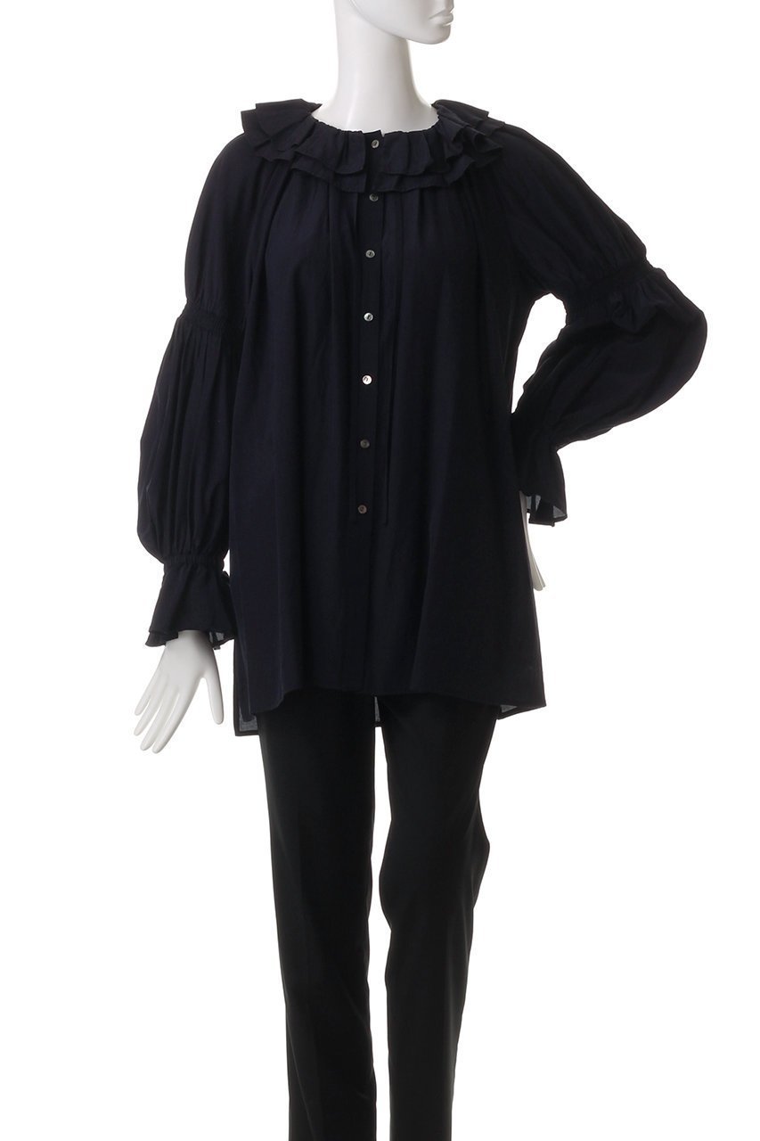 【ランバン オン ブルー/LANVIN en Bleu】のトリアセローンフリルギャザーブラウス 人気、トレンドファッション・服の通販 founy(ファニー) 　ファッション　Fashion　レディースファッション　Fashion for Women　トップス・カットソー　Cut & Sew Tops　シャツ・ブラウス・オフィスカジュアル　Elegant Blouses & Button-Ups　ギャザー　Gathered, Ruffled　コンシャス　Conscious, Bodycon　シャーリング　Shirring, Ruched　シルク　Silk, 100% Silk　スリーブ　Sleeve, Long Sleeve / Short Sleeve　ティアード　Tiered, Tiered Style　デニム　Denim, Jeans Material　フリル　Frill, Ruffle　リボン　Ribbon, Bow　ロング　Long, Long-Length　other-2|ID: prp329100004408552 ipo3291000000032860784