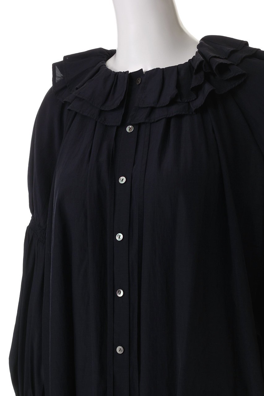 【ランバン オン ブルー/LANVIN en Bleu】のトリアセローンフリルギャザーブラウス 人気、トレンドファッション・服の通販 founy(ファニー) 　ファッション　Fashion　レディースファッション　Fashion for Women　トップス・カットソー　Cut & Sew Tops　シャツ・ブラウス・オフィスカジュアル　Elegant Blouses & Button-Ups　ギャザー　Gathered, Ruffled　コンシャス　Conscious, Bodycon　シャーリング　Shirring, Ruched　シルク　Silk, 100% Silk　スリーブ　Sleeve, Long Sleeve / Short Sleeve　ティアード　Tiered, Tiered Style　デニム　Denim, Jeans Material　フリル　Frill, Ruffle　リボン　Ribbon, Bow　ロング　Long, Long-Length　other-5|ID: prp329100004408552 ipo3291000000032860797