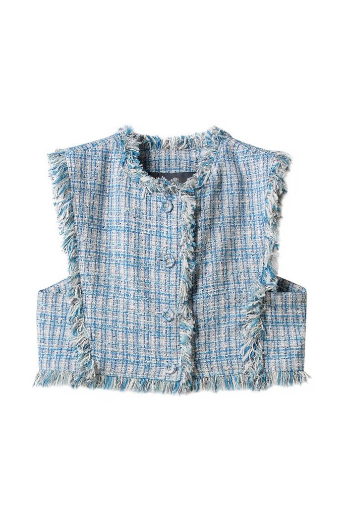 【ランバン オン ブルー/LANVIN en Bleu】のツィード2wayショートベスト インテリア・キッズ・メンズ・レディースファッション・服の通販 founy(ファニー) https://founy.com/ ファッション Fashion レディースファッション Fashion for Women アウター Coat / Outerwear Collection レディースジャケット・軽アウター Jackets ショート Short, Short Length ジャケット Jacket, Outerwear ツイード／ツィード Choker, Choker Necklace ツイード Twill, Twill Weave バランス Balance, Style Balance フリンジ Fringe, Tassel ベスト Vest, Waistcoat ワンポイント One Point, Statement Accent 春 Spring |ID: prp329100004408555 ipo3291000000032962218