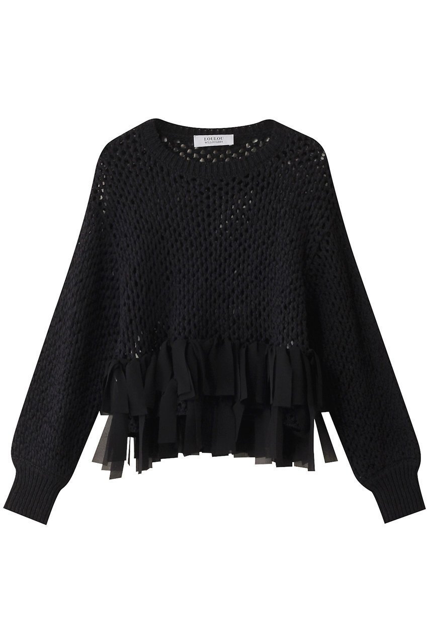 【アルアバイル/allureville】の【Loulou Willoughby】シフォンパピエメッシュプルオーバー インテリア・キッズ・メンズ・レディースファッション・服の通販 founy(ファニー) 　ファッション　Fashion　レディースファッション　Fashion for Women　トップス・カットソー　Cut & Sew Tops　ニット　Knit Tops & Sweaters　カジュアルプルオーバー・ニットトップス　Pullovers & Knit Tops / Casual Pullovers　シアー　Sheer, See-Through　シフォン　Chiffon, Lightweight Fabric　フリンジ　Fringe, Tassel　メッシュ　Mesh, Net Fabric　夏　Summer　春　Spring　S/S・春夏　SS, Spring/Summer, Warm Season　ブラック|ID: prp329100004408563 ipo3291000000032706867