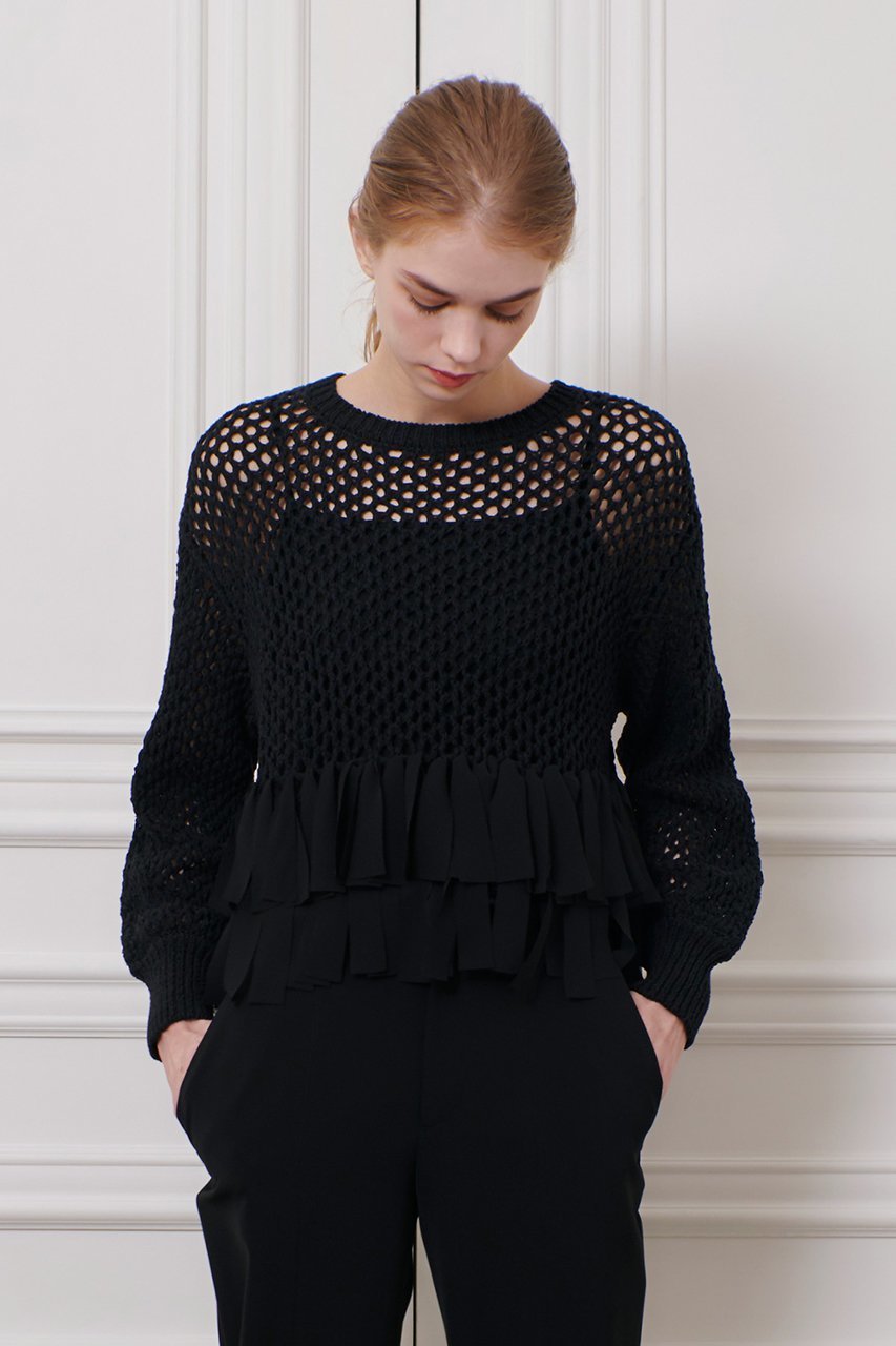 【アルアバイル/allureville】の【Loulou Willoughby】シフォンパピエメッシュプルオーバー 人気、トレンドファッション・服の通販 founy(ファニー) 　ファッション　Fashion　レディースファッション　Fashion for Women　トップス・カットソー　Cut & Sew Tops　ニット　Knit Tops & Sweaters　カジュアルプルオーバー・ニットトップス　Pullovers & Knit Tops / Casual Pullovers　シアー　Sheer, See-Through　シフォン　Chiffon, Lightweight Fabric　フリンジ　Fringe, Tassel　メッシュ　Mesh, Net Fabric　夏　Summer　春　Spring　S/S・春夏　SS, Spring/Summer, Warm Season　other-6|ID: prp329100004408563 ipo3291000000032706876