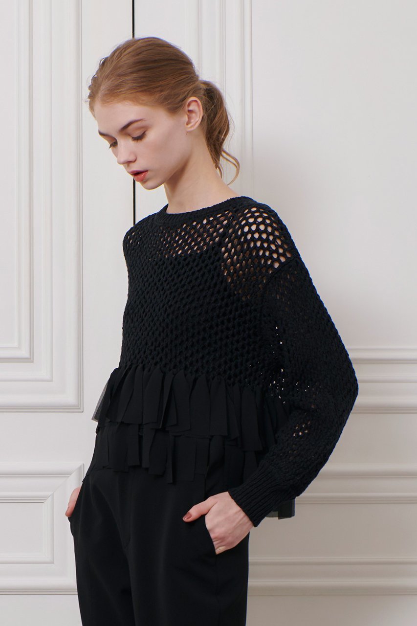 【アルアバイル/allureville】の【Loulou Willoughby】シフォンパピエメッシュプルオーバー 人気、トレンドファッション・服の通販 founy(ファニー) 　ファッション　Fashion　レディースファッション　Fashion for Women　トップス・カットソー　Cut & Sew Tops　ニット　Knit Tops & Sweaters　カジュアルプルオーバー・ニットトップス　Pullovers & Knit Tops / Casual Pullovers　シアー　Sheer, See-Through　シフォン　Chiffon, Lightweight Fabric　フリンジ　Fringe, Tassel　メッシュ　Mesh, Net Fabric　夏　Summer　春　Spring　S/S・春夏　SS, Spring/Summer, Warm Season　other-7|ID: prp329100004408563 ipo3291000000032706877