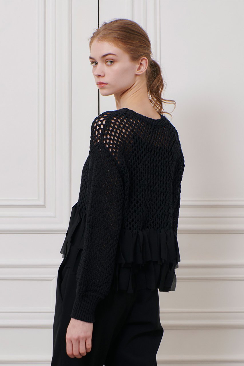 【アルアバイル/allureville】の【Loulou Willoughby】シフォンパピエメッシュプルオーバー 人気、トレンドファッション・服の通販 founy(ファニー) 　ファッション　Fashion　レディースファッション　Fashion for Women　トップス・カットソー　Cut & Sew Tops　ニット　Knit Tops & Sweaters　カジュアルプルオーバー・ニットトップス　Pullovers & Knit Tops / Casual Pullovers　シアー　Sheer, See-Through　シフォン　Chiffon, Lightweight Fabric　フリンジ　Fringe, Tassel　メッシュ　Mesh, Net Fabric　夏　Summer　春　Spring　S/S・春夏　SS, Spring/Summer, Warm Season　other-8|ID: prp329100004408563 ipo3291000000032706878
