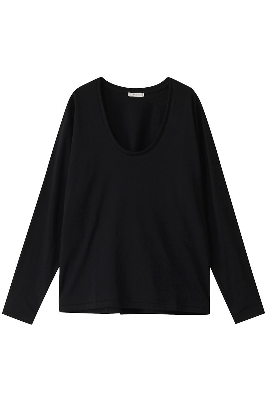 【クラネ/CLANE】のDEEP U NECK TOPS/Tシャツ インテリア・キッズ・メンズ・レディースファッション・服の通販 founy(ファニー) 　ファッション　Fashion　レディースファッション　Fashion for Women　トップス・カットソー　Cut & Sew Tops　シャツ・ブラウス・オフィスカジュアル　Elegant Blouses & Button-Ups　ロングTシャツ・Tシャツ　Longline T-Shirts & Tees　カットソー・ベーシックTシャツ　Cut-and-Sewn Tops / Stretch Tees & Basics　おすすめ　Recommended / Our Picks　インナー　Innerwear　シンプル　Simple, Minimal　スリーブ　Sleeve, Long Sleeve / Short Sleeve　ロング　Long, Long-Length　長袖　Long Sleeve, Full Sleeve　BLACK|ID: prp329100004408566 ipo3291000000032870873