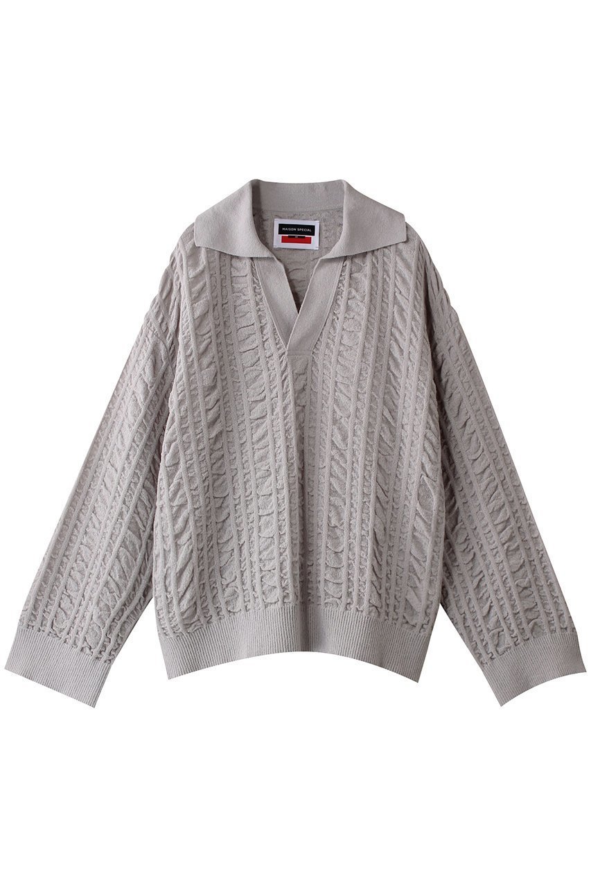 【メゾンスペシャル/MAISON SPECIAL】の【UNISEX】ランダムシアーサッカーポロ襟スキッパーニット インテリア・キッズ・メンズ・レディースファッション・服の通販 founy(ファニー) 　ファッション　Fashion　レディースファッション　Fashion for Women　トップス・カットソー　Cut & Sew Tops　ニット　Knit Tops & Sweaters　カジュアルプルオーバー・ニットトップス　Pullovers & Knit Tops / Casual Pullovers　ユニセックス　Unisex, Genderless　シアー　Sheer, See-Through　スキッパー　Skipper, Open Collar　ファブリック　Fabric, Textile　リラックス　Relax, Relaxed Fit　L.GRY(ライトグレー)|ID: prp329100004408577 ipo3291000000032947680