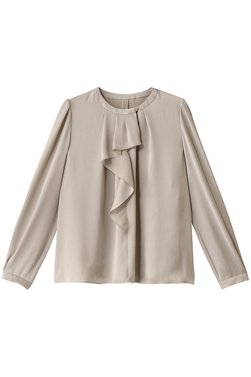 【アナイ/ANAYI】のヴィンテージサテンラッフルブラウス インテリア・キッズ・メンズ・レディースファッション・服の通販 founy(ファニー) 　ファッション　Fashion　レディースファッション　Fashion for Women　トップス・カットソー　Cut & Sew Tops　シャツ・ブラウス・オフィスカジュアル　Elegant Blouses & Button-Ups　おすすめ　Recommended / Our Picks　エレガント 上品　Elegant　サテン　Satin, Glossy Fabric　ジャケット　Jacket, Outerwear　スリーブ　Sleeve, Long Sleeve / Short Sleeve　ラッフル　Ruffle, Frill　リュクス　Luxury, Elegant, High-End, Chic　ロング　Long, Long-Length　ベージュ|ID: prp329100004408579 ipo3291000000032860706
