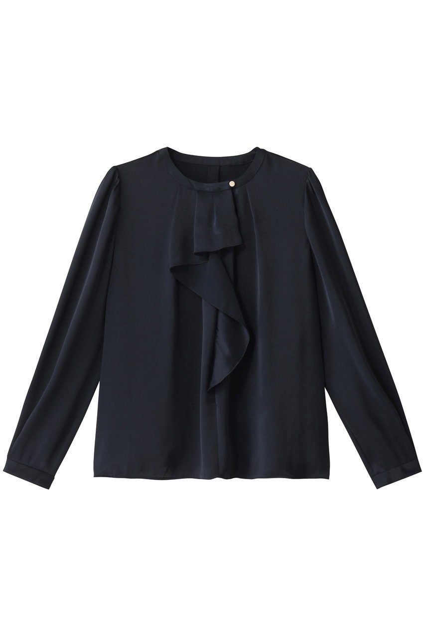 【アナイ/ANAYI】のヴィンテージサテンラッフルブラウス インテリア・キッズ・メンズ・レディースファッション・服の通販 founy(ファニー) 　ファッション　Fashion　レディースファッション　Fashion for Women　トップス・カットソー　Cut & Sew Tops　シャツ・ブラウス・オフィスカジュアル　Elegant Blouses & Button-Ups　おすすめ　Recommended / Our Picks　エレガント 上品　Elegant　サテン　Satin, Glossy Fabric　ジャケット　Jacket, Outerwear　スリーブ　Sleeve, Long Sleeve / Short Sleeve　ラッフル　Ruffle, Frill　リュクス　Luxury, Elegant, High-End, Chic　ロング　Long, Long-Length　ネイビー|ID: prp329100004408579 ipo3291000000032860710