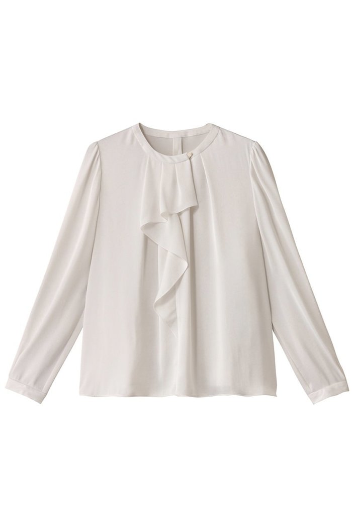 【アナイ/ANAYI】のヴィンテージサテンラッフルブラウス インテリア・キッズ・メンズ・レディースファッション・服の通販 founy(ファニー) https://founy.com/ ファッション Fashion レディースファッション Fashion for Women トップス・カットソー Cut & Sew Tops シャツ・ブラウス・オフィスカジュアル Elegant Blouses & Button-Ups おすすめ Recommended / Our Picks エレガント 上品 Elegant サテン Satin, Glossy Fabric ジャケット Jacket, Outerwear スリーブ Sleeve, Long Sleeve / Short Sleeve ラッフル Ruffle, Frill リュクス Luxury, Elegant, High-End, Chic ロング Long, Long-Length |ID: prp329100004408579 ipo3291000000036397472