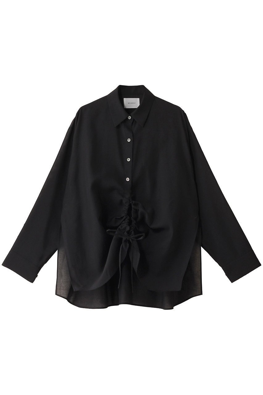 【ミディウミソリッド/MIDIUMISOLID】のdrawstring shirt.S シャツ インテリア・キッズ・メンズ・レディースファッション・服の通販 founy(ファニー) 　ファッション　Fashion　レディースファッション　Fashion for Women　トップス・カットソー　Cut & Sew Tops　シャツ・ブラウス・オフィスカジュアル　Elegant Blouses & Button-Ups　おすすめ　Recommended / Our Picks　ギャザー　Gathered, Ruffled　シアー　Sheer, See-Through　スリーブ　Sleeve, Long Sleeve / Short Sleeve　トレンド　Trend, Trending Now　ドローストリング　Drawstring, Pull Cord　ボトム　Bottoms, Lower Wear　ロング　Long, Long-Length　black|ID: prp329100004408587 ipo3291000000032860657