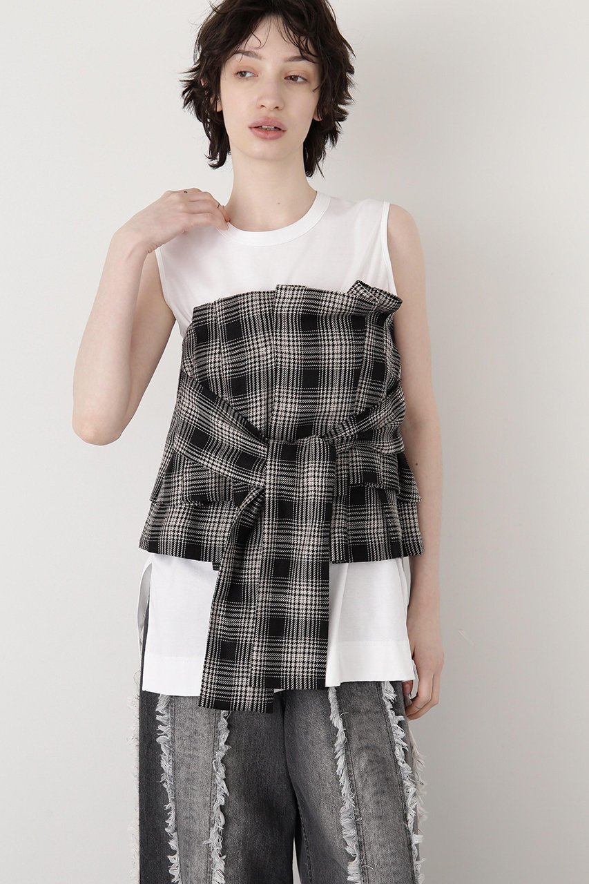 【ヒューエルミュージアム/hueLe Museum】の【STUMBLY】Yarn Dyed Side Zip Bustier インテリア・キッズ・メンズ・レディースファッション・服の通販 founy(ファニー) 　ファッション　Fashion　レディースファッション　WOMEN　トップス・カットソー　Tops/Tshirt　キャミソール / ノースリーブ　No Sleeves　シャツ/ブラウス　Shirts/Blouses　ビスチェ　Bustier　おすすめ　Recommend　チェック　Check　ノースリーブ　No Sleeve　ビスチェ　Bustier　リネン　Linen　リボン　Ribbon　ブラック|ID: prp329100004408594 ipo3291000000032348747