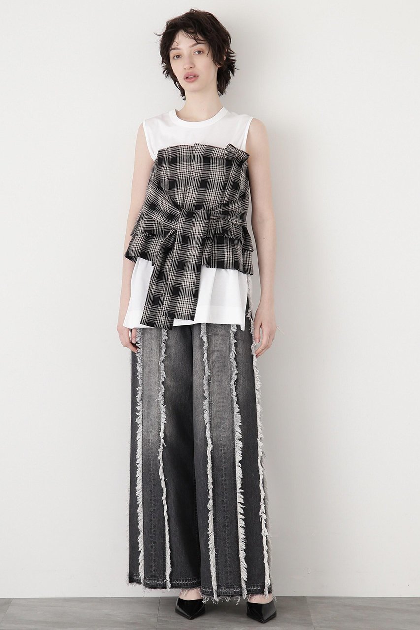 【ヒューエルミュージアム/hueLe Museum】の【STUMBLY】Yarn Dyed Side Zip Bustier 人気、トレンドファッション・服の通販 founy(ファニー) 　ファッション　Fashion　レディースファッション　Fashion for Women　トップス・カットソー　Cut & Sew Tops　キャミソール&ノースリーブ　Camisoles & Sleeveless Tops　シャツ・ブラウス・オフィスカジュアル　Elegant Blouses & Button-Ups　ビスチェ　Bustiers & Corset Tops / Layered Bustier Style　おすすめ　Recommended / Our Picks　チェック　Check, Plaid, Tartan　ノースリーブ　Sleeveless, No-Sleeve　ビスチェ　Bustier, Corset Top　リネン　Linen, Linen Fabric　リボン　Ribbon, Bow　other-3|ID: prp329100004408594 ipo3291000000032875446