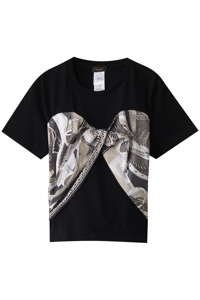 【マニプリ/manipuri】の【ELLE SHOP限定】ビスチェTシャツ インテリア・キッズ・メンズ・レディースファッション・服の通販 founy(ファニー) 　ファッション　Fashion　レディースファッション　Fashion for Women　トップス・カットソー　Cut & Sew Tops　シャツ・ブラウス・オフィスカジュアル　Elegant Blouses & Button-Ups　ロングTシャツ・Tシャツ　Longline T-Shirts & Tees　カットソー・ベーシックTシャツ　Cut-and-Sewn Tops / Stretch Tees & Basics　ビスチェ　Bustiers & Corset Tops / Layered Bustier Style　ショート　Short, Short Length　シンプル　Simple, Minimal　スカーフ　Scarf, Neckwear　スリーブ　Sleeve, Long Sleeve / Short Sleeve　ドッキング　Docking, Mixed Material　ビスチェ　Bustier, Corset Top　プリント　Print, Printed Pattern　ブラック×グレー|ID: prp329100004410798 ipo3291000000032867151