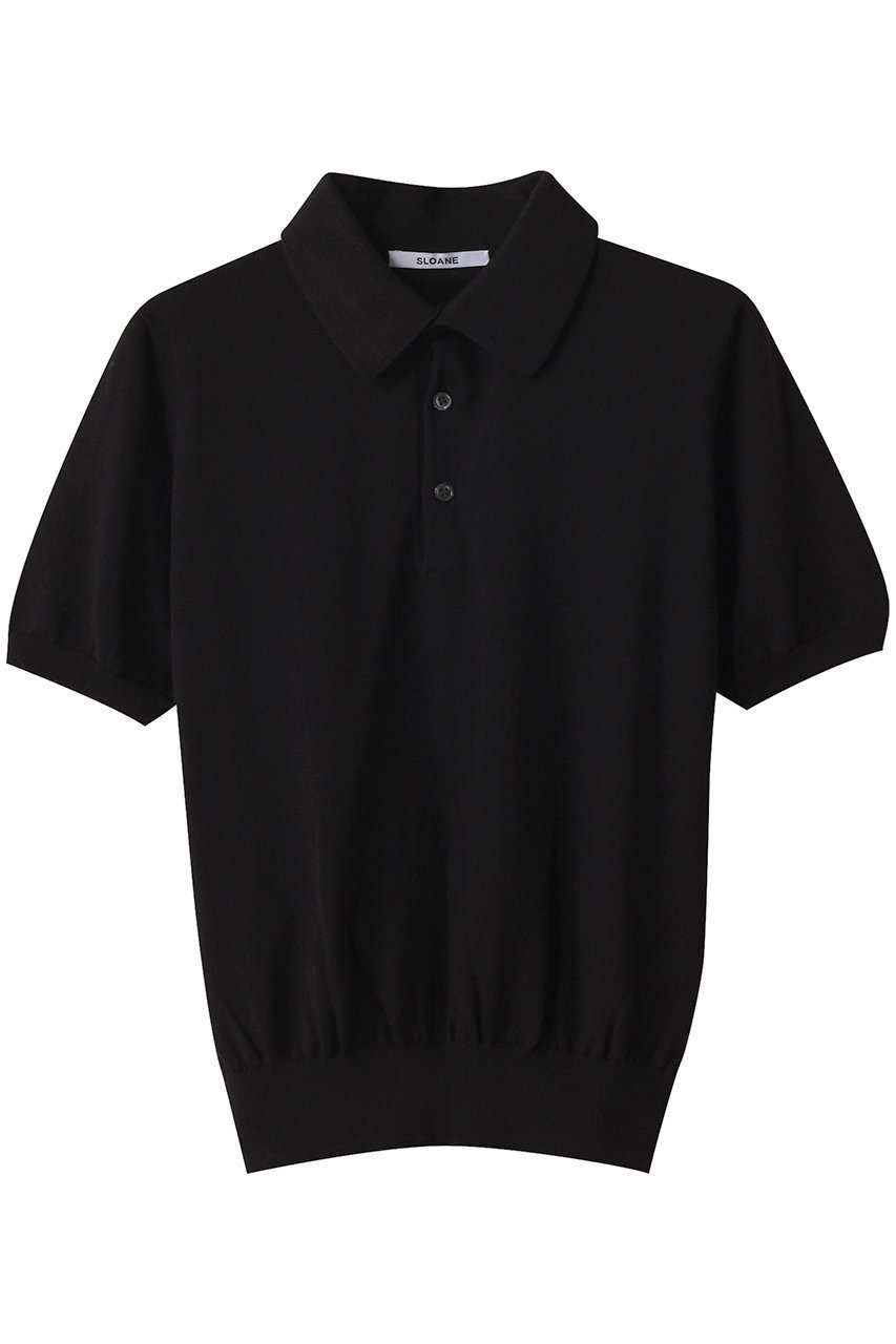 【スローン/SLOANE】の14G天竺 コットン 半袖ポロ インテリア・キッズ・メンズ・レディースファッション・服の通販 founy(ファニー) 　ファッション　Fashion　レディースファッション　Fashion for Women　トップス・カットソー　Cut & Sew Tops　シャツ・ブラウス・オフィスカジュアル　Elegant Blouses & Button-Ups　ポロシャツ・きれいめカジュアル　Smart-Casual Polo Tops　なめらか　Smooth, Silky Texture　シンプル　Simple, Minimal　フィット　Fit, Slim Fit　ポロシャツ　Polo Shirt, Collared Tee　エレガント 上品　Elegant　半袖　Short Sleeve, Half Sleeve　定番　Standard, Basic Item　ブラック|ID: prp329100004410834 ipo3291000000032836104