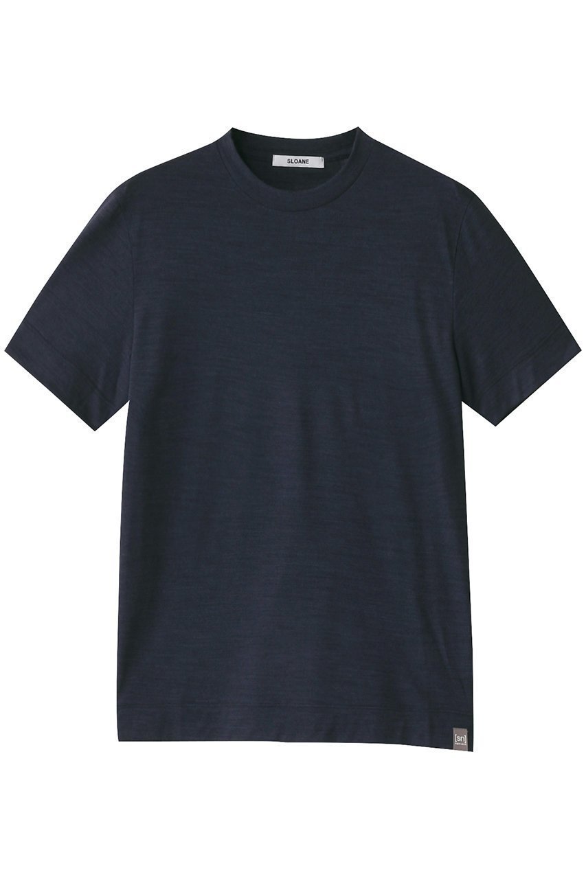 【スローン/SLOANE】のウール×ポリエステル Tシャツ インテリア・キッズ・メンズ・レディースファッション・服の通販 founy(ファニー) 　ファッション　Fashion　レディースファッション　Fashion for Women　トップス・カットソー　Cut & Sew Tops　シャツ・ブラウス・オフィスカジュアル　Elegant Blouses & Button-Ups　ロングTシャツ・Tシャツ　Longline T-Shirts & Tees　カットソー・ベーシックTシャツ　Cut-and-Sewn Tops / Stretch Tees & Basics　ショート　Short, Short Length　スリーブ　Sleeve, Long Sleeve / Short Sleeve　トレンド　Trend, Trending Now　ベーシック　Basic, Essential　定番　Standard, Basic Item　ネイビー|ID: prp329100004410868 ipo3291000000032871503