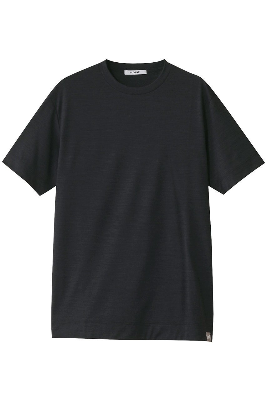 【スローン/SLOANE】のウール×ポリエステル Tシャツ インテリア・キッズ・メンズ・レディースファッション・服の通販 founy(ファニー) 　ファッション　Fashion　レディースファッション　Fashion for Women　トップス・カットソー　Cut & Sew Tops　シャツ・ブラウス・オフィスカジュアル　Elegant Blouses & Button-Ups　ロングTシャツ・Tシャツ　Longline T-Shirts & Tees　カットソー・ベーシックTシャツ　Cut-and-Sewn Tops / Stretch Tees & Basics　ショート　Short, Short Length　スリーブ　Sleeve, Long Sleeve / Short Sleeve　トレンド　Trend, Trending Now　ベーシック　Basic, Essential　定番　Standard, Basic Item　ブラック|ID: prp329100004410868 ipo3291000000032871509