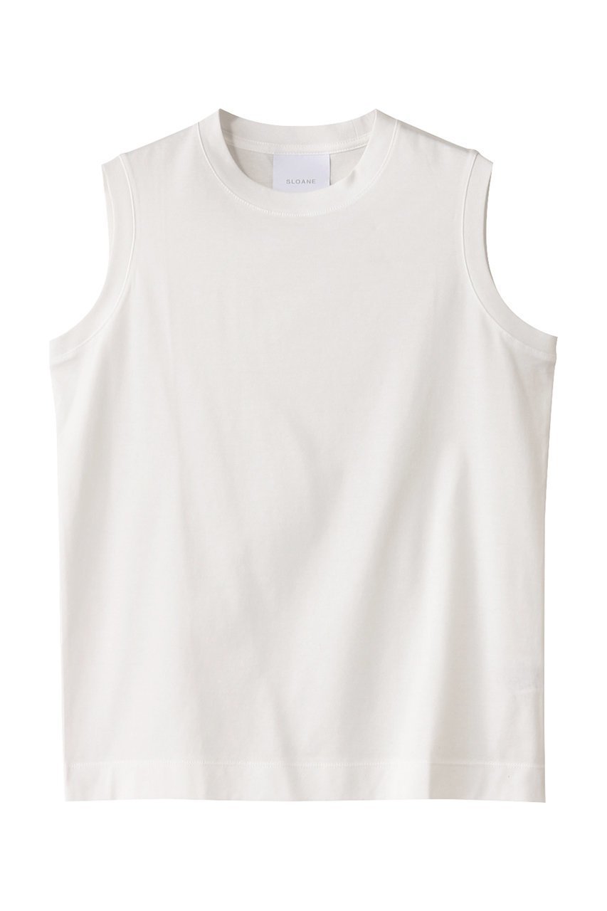 【スローン/SLOANE】の60/2コットン天竺 UVノースリーブ インテリア・キッズ・メンズ・レディースファッション・服の通販 founy(ファニー) 　ファッション　Fashion　レディースファッション　Fashion for Women　トップス・カットソー　Cut & Sew Tops　キャミソール&ノースリーブ　Camisoles & Sleeveless Tops　シャツ・ブラウス・オフィスカジュアル　Elegant Blouses & Button-Ups　ロングTシャツ・Tシャツ　Longline T-Shirts & Tees　カットソー・ベーシックTシャツ　Cut-and-Sewn Tops / Stretch Tees & Basics　インナー　Innerwear　カーディガン　Cardigan, Knitwear　キャミソール　Camisole, Spaghetti Strap Top　シンプル　Simple, Minimal　タンク　Tank Top, Sleeveless Top　ノースリーブ　Sleeveless, No-Sleeve　エレガント 上品　Elegant　夏　Summer　ホワイト|ID: prp329100004410871 ipo3291000000032871634