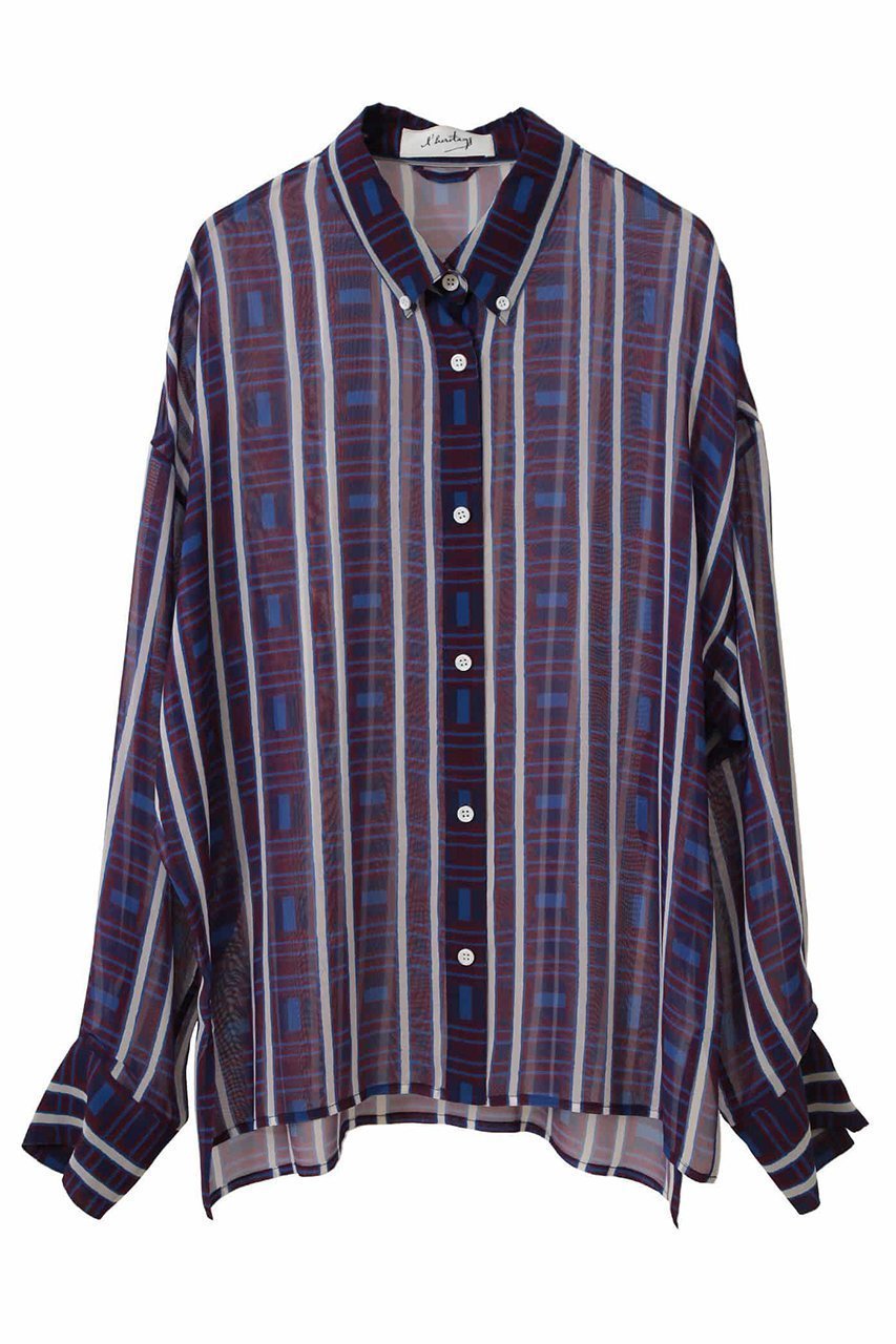 【マルティニーク/martinique】の【l heritage martinique】トライバルプリントオーバーフィットシャツ インテリア・キッズ・メンズ・レディースファッション・服の通販 founy(ファニー) 　ファッション　Fashion　レディースファッション　Fashion for Women　トップス・カットソー　Cut & Sew Tops　シャツ・ブラウス・オフィスカジュアル　Elegant Blouses & Button-Ups　おすすめ　Recommended / Our Picks　オーガンジー　Organza Fabric　シンプル　Simple, Minimal　スカーフ　Scarf, Neckwear　ストライプ　Stripe, Striped Pattern　スリーブ　Sleeve, Long Sleeve / Short Sleeve　チェック　Check, Plaid, Tartan　ドロップ　Drop Shoulder, Dropped Style　バイアス　Bias, Diagonal Cut　ビンテージ　Vintage, Retro Style　フィット　Fit, Slim Fit　ボトム　Bottoms, Lower Wear　ロング　Long, Long-Length　夏　Summer　パープル|ID: prp329100004410901 ipo3291000000035391063