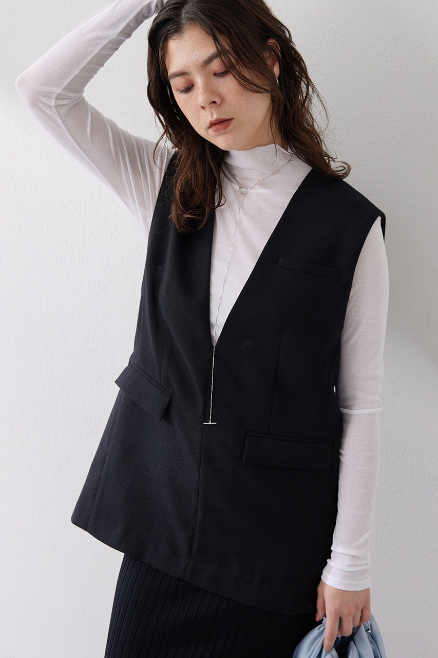 【ウィムガゼット/Whim Gazette】のジュートライクVネックプルオーバージレ インテリア・キッズ・メンズ・レディースファッション・服の通販 founy(ファニー) 　ファッション　Fashion　レディースファッション　Fashion for Women　アウター　Coat / Outerwear Collection　おすすめ　Recommended / Our Picks　カットソー　Cut and Sewn Top　クール　Cool, Chic　ジャケット　Jacket, Outerwear　ベスト　Vest, Waistcoat　エレガント 上品　Elegant　ブラック|ID: prp329100004410908 ipo3291000000032792363