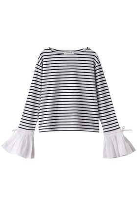 【ウィムガゼット/Whim Gazette】の【THE PAUSE】フレアカフスボーダープルオーバー 人気、トレンドファッション・服の通販 founy(ファニー) ファッション Fashion レディースファッション Fashion for Women トップス・カットソー Cut & Sew Tops シャツ・ブラウス・オフィスカジュアル Elegant Blouses & Button-Ups ロングTシャツ・Tシャツ Longline T-Shirts & Tees カジュアルプルオーバー・ニットトップス Pullovers & Knit Tops / Casual Pullovers カットソー・ベーシックTシャツ Cut-and-Sewn Tops / Stretch Tees & Basics カットソー Cut and Sewn Top ジャケット Jacket, Outerwear スリーブ Sleeve, Long Sleeve / Short Sleeve ドッキング Docking, Mixed Material フレア Flare, Flared ボーダー Border, Stripe ロング Long, Long-Length |ID:prp329100004410917