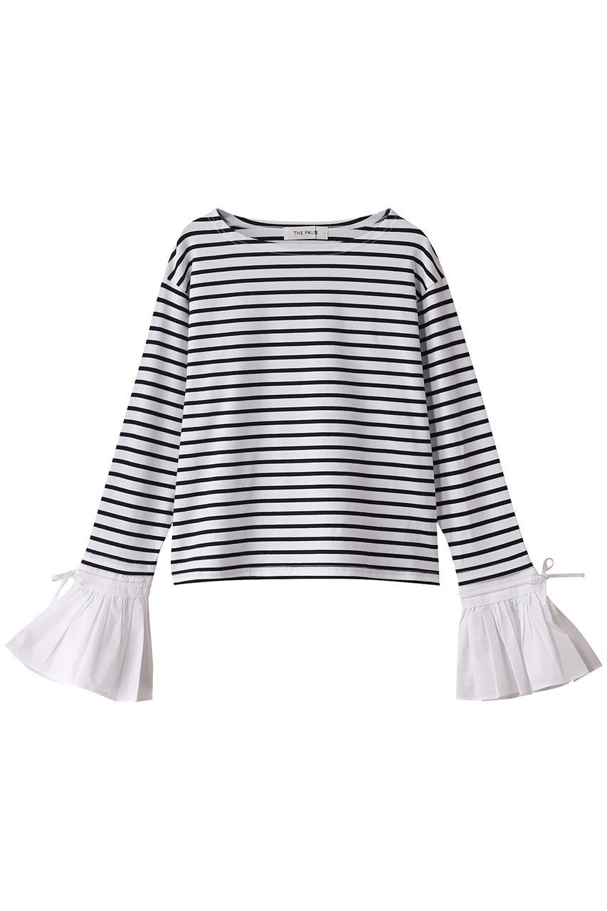 【ウィムガゼット/Whim Gazette】の【THE PAUSE】フレアカフスボーダープルオーバー 人気、トレンドファッション・服の通販 founy(ファニー) ファッション Fashion レディースファッション Fashion for Women トップス・カットソー Cut & Sew Tops シャツ・ブラウス・オフィスカジュアル Elegant Blouses & Button-Ups ロングTシャツ・Tシャツ Longline T-Shirts & Tees カジュアルプルオーバー・ニットトップス Pullovers & Knit Tops / Casual Pullovers カットソー・ベーシックTシャツ Cut-and-Sewn Tops / Stretch Tees & Basics カットソー Cut and Sewn Top ジャケット Jacket, Outerwear スリーブ Sleeve, Long Sleeve / Short Sleeve ドッキング Docking, Mixed Material フレア Flare, Flared ボーダー Border, Stripe ロング Long, Long-Length other-1|ID: prp329100004410917 ipo3291000000032871156