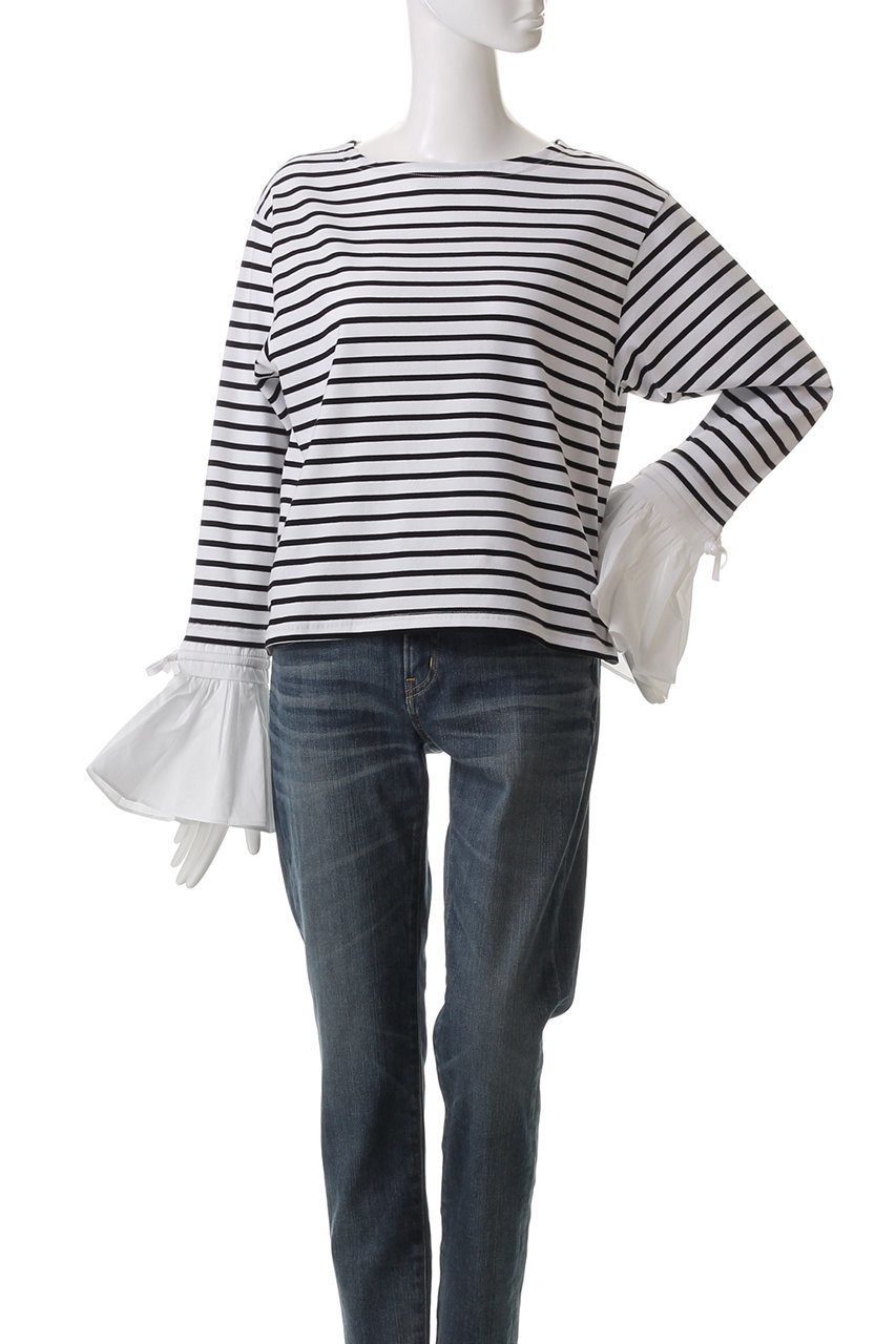 【ウィムガゼット/Whim Gazette】の【THE PAUSE】フレアカフスボーダープルオーバー 人気、トレンドファッション・服の通販 founy(ファニー) ファッション Fashion レディースファッション Fashion for Women トップス・カットソー Cut & Sew Tops シャツ・ブラウス・オフィスカジュアル Elegant Blouses & Button-Ups ロングTシャツ・Tシャツ Longline T-Shirts & Tees カジュアルプルオーバー・ニットトップス Pullovers & Knit Tops / Casual Pullovers カットソー・ベーシックTシャツ Cut-and-Sewn Tops / Stretch Tees & Basics カットソー Cut and Sewn Top ジャケット Jacket, Outerwear スリーブ Sleeve, Long Sleeve / Short Sleeve ドッキング Docking, Mixed Material フレア Flare, Flared ボーダー Border, Stripe ロング Long, Long-Length other-2|ID: prp329100004410917 ipo3291000000032871166