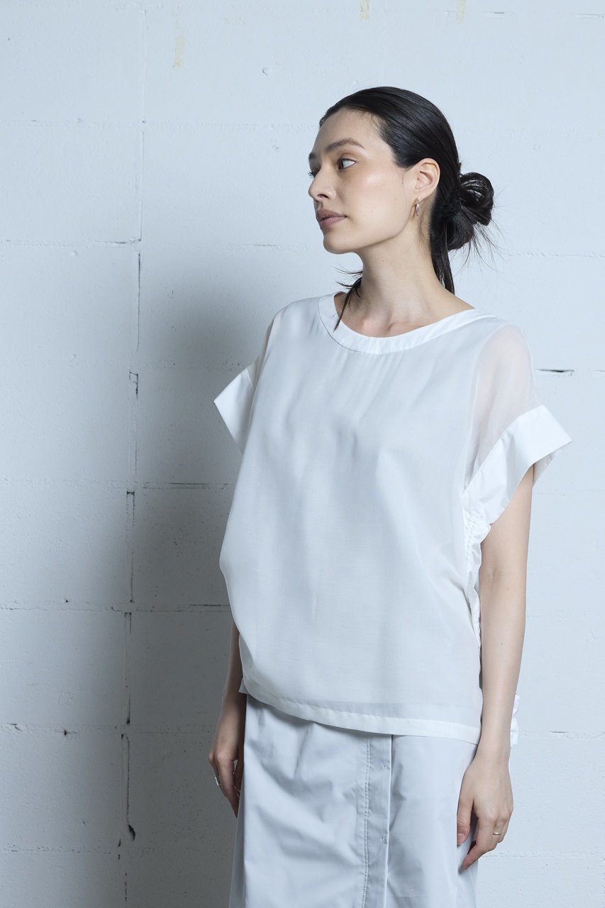 【ピアッカセッテ/ph7+】のドローストリングプルオーバー 人気、トレンドファッション・服の通販 founy(ファニー) 　ファッション　Fashion　レディースファッション　Fashion for Women　トップス・カットソー　Cut & Sew Tops　シャツ・ブラウス・オフィスカジュアル　Elegant Blouses & Button-Ups　ロングTシャツ・Tシャツ　Longline T-Shirts & Tees　カジュアルプルオーバー・ニットトップス　Pullovers & Knit Tops / Casual Pullovers　カットソー・ベーシックTシャツ　Cut-and-Sewn Tops / Stretch Tees & Basics　ギャザー　Gathered, Ruffled　シアー　Sheer, See-Through　ショート　Short, Short Length　スリーブ　Sleeve, Long Sleeve / Short Sleeve　ドッキング　Docking, Mixed Material　ハーフ　Half, Half-Length　夏　Summer　春　Spring　S/S・春夏　SS, Spring/Summer, Warm Season　other-7|ID: prp329100004410927 ipo3291000000035891909