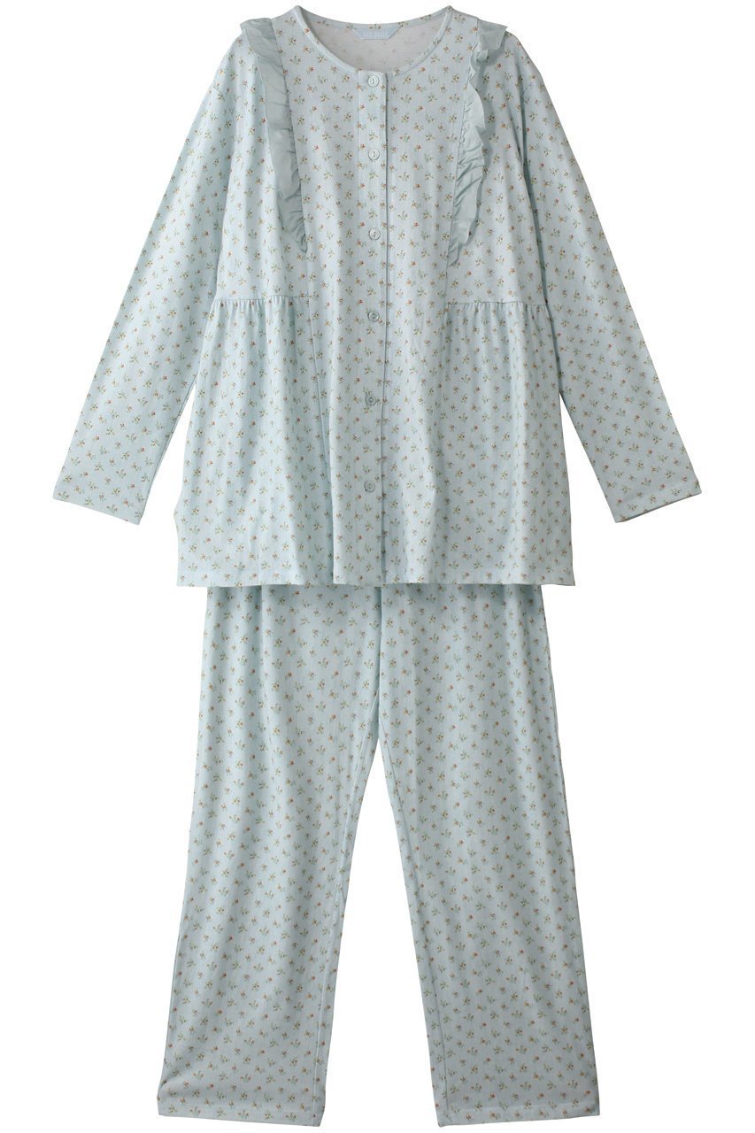 【キッドブルー/KID BLUE】のデニムフラワーPtNパジャマ インテリア・キッズ・メンズ・レディースファッション・服の通販 founy(ファニー) 　ファッション　Fashion　レディースファッション　Fashion for Women　ギャザー　Gathered, Ruffled　デニム　Denim, Jeans Material　パジャマ　Pajamas, Sleepwear　フェミニン　Feminine, Girly　フラワー　Flower, Floral　フリル　Frill, Ruffle　プリント　Print, Printed Pattern　サックス|ID: prp329100004410939 ipo3291000000032833548