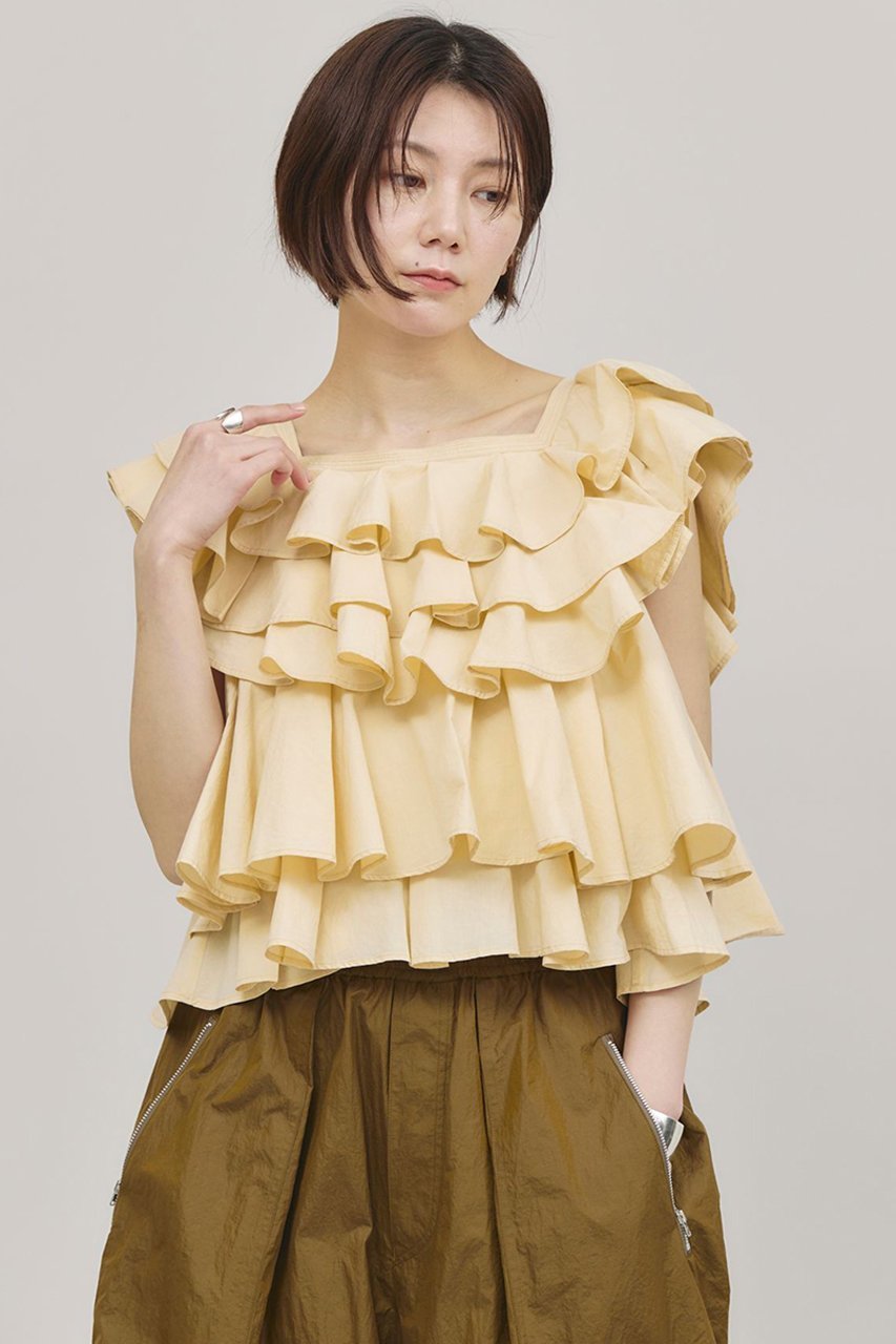 【カレンソロジー/Curensology】のポプリンラッフルブラウス インテリア・キッズ・メンズ・レディースファッション・服の通販 founy(ファニー) 　ファッション　Fashion　レディースファッション　Fashion for Women　トップス・カットソー　Cut & Sew Tops　シャツ・ブラウス・オフィスカジュアル　Elegant Blouses & Button-Ups　インド　Indian Textile　ショート　Short, Short Length　スリーブ　Sleeve, Long Sleeve / Short Sleeve　バランス　Balance, Style Balance　フリル　Frill, Ruffle　ボトム　Bottoms, Lower Wear　再入荷　Restock / Back in Stock　クリーム|ID: prp329100004410951 ipo3291000000032809914