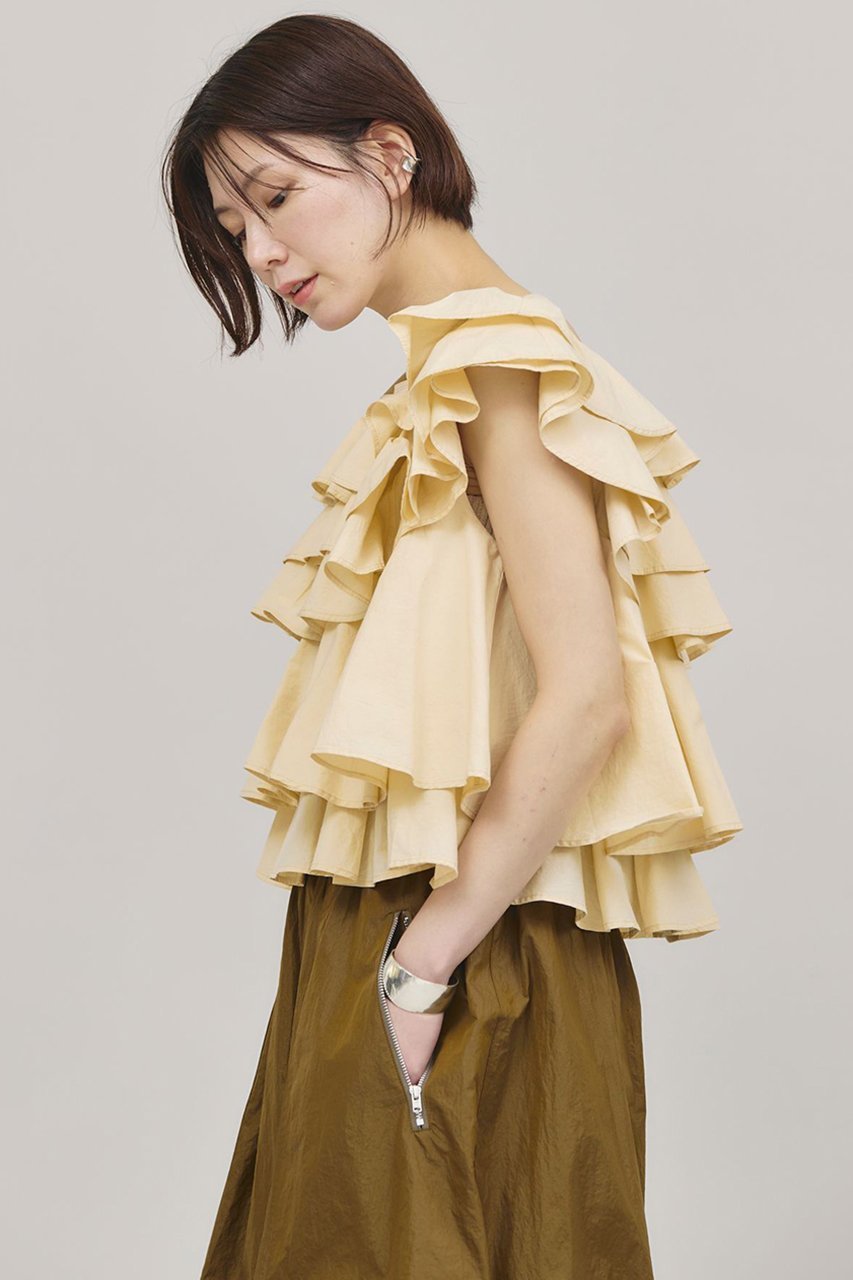 【カレンソロジー/Curensology】のポプリンラッフルブラウス 人気、トレンドファッション・服の通販 founy(ファニー) 　ファッション　Fashion　レディースファッション　Fashion for Women　トップス・カットソー　Cut & Sew Tops　シャツ・ブラウス・オフィスカジュアル　Elegant Blouses & Button-Ups　インド　Indian Textile　ショート　Short, Short Length　スリーブ　Sleeve, Long Sleeve / Short Sleeve　バランス　Balance, Style Balance　フリル　Frill, Ruffle　ボトム　Bottoms, Lower Wear　再入荷　Restock / Back in Stock　other-2|ID: prp329100004410951 ipo3291000000032809915