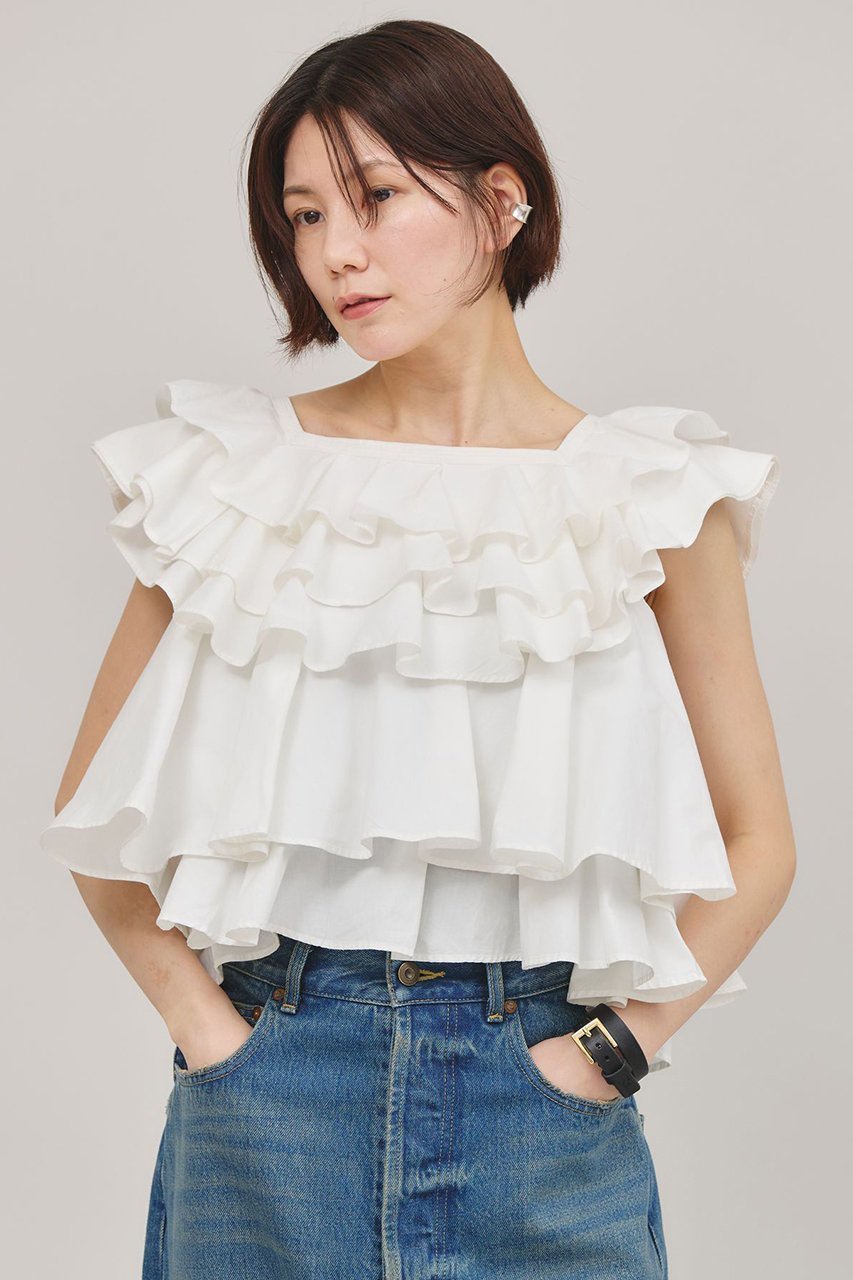 【カレンソロジー/Curensology】のポプリンラッフルブラウス 人気、トレンドファッション・服の通販 founy(ファニー) 　ファッション　Fashion　レディースファッション　Fashion for Women　トップス・カットソー　Cut & Sew Tops　シャツ・ブラウス・オフィスカジュアル　Elegant Blouses & Button-Ups　インド　Indian Textile　ショート　Short, Short Length　スリーブ　Sleeve, Long Sleeve / Short Sleeve　バランス　Balance, Style Balance　フリル　Frill, Ruffle　ボトム　Bottoms, Lower Wear　other-7|ID: prp329100004410951 ipo3291000000033663112