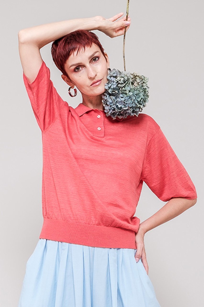 【ドメル/DOMELLE】のリネン ポロニット 人気、トレンドファッション・服の通販 founy(ファニー) 　ファッション　Fashion　レディースファッション　WOMEN　トップス・カットソー　Tops/Tshirt　ニット　Knit Tops　プルオーバー　Pullover　おすすめ　Recommend　コンパクト　Compact　バランス　Balance　フランス　France　ベーシック　Basic　ボトム　Bottom　リネン　Linen　ワイド　Wide　今季　This Season　夏　Summer　other-7|ID: prp329100004410968 ipo3291000000031754344