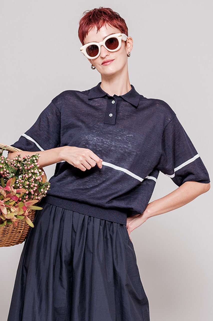 【ドメル/DOMELLE】のリネン ポロニット 人気、トレンドファッション・服の通販 founy(ファニー) 　ファッション　Fashion　レディースファッション　Fashion for Women　トップス・カットソー　Cut & Sew Tops　ニット　Knit Tops & Sweaters　カジュアルプルオーバー・ニットトップス　Pullovers & Knit Tops / Casual Pullovers　おすすめ　Recommended / Our Picks　コンパクト　Compact, Small Size　バランス　Balance, Style Balance　フランス　France, French　ベーシック　Basic, Essential　ボトム　Bottoms, Lower Wear　リネン　Linen, Linen Fabric　ワイド　Wide, Wide Fit　今季　This Season, Current Season　夏　Summer　other-7|ID: prp329100004410968 ipo3291000000032942842