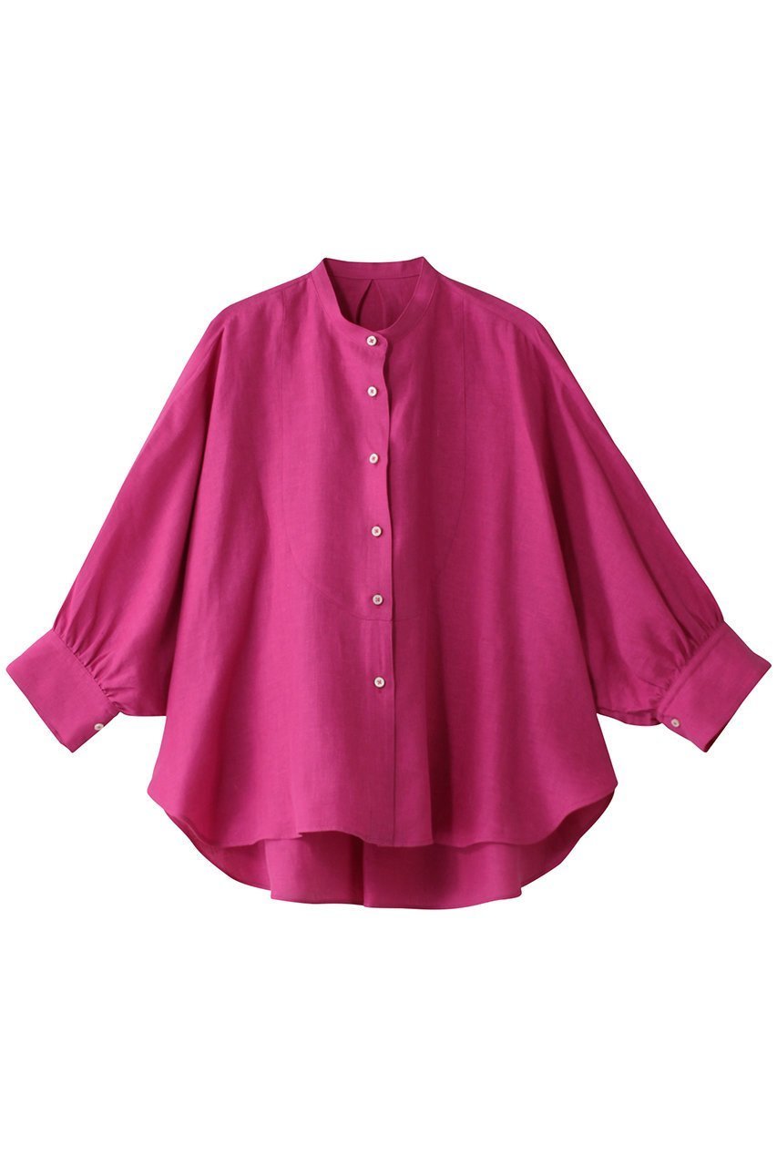 【ドメル/DOMELLE】のベルギーリネンシャツ インテリア・キッズ・メンズ・レディースファッション・服の通販 founy(ファニー) 　ファッション　Fashion　レディースファッション　Fashion for Women　トップス・カットソー　Cut & Sew Tops　シャツ・ブラウス・オフィスカジュアル　Elegant Blouses & Button-Ups　カフス　Cuff Design　スリーブ　Sleeve, Long Sleeve / Short Sleeve　フォルム　Silhouette, Form　ヨーク　Yoke, Yoke Design　ラウンド　Round, Round Neck　リネン　Linen, Linen Fabric　ロング　Long, Long-Length　ピンク|ID: prp329100004410975 ipo3291000000032859265