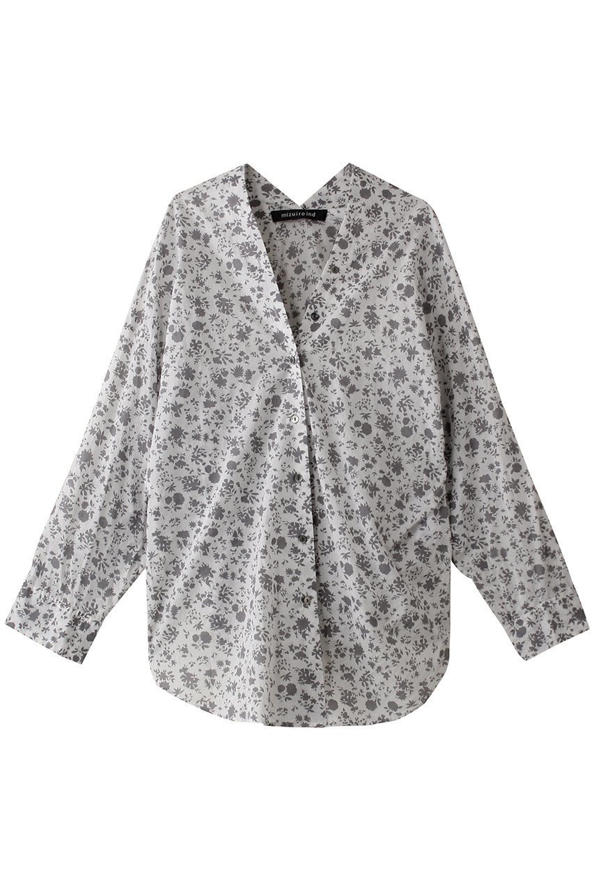 【ミズイロ インド/mizuiro ind】のsmall flower print V neck shirt シャツ インテリア・キッズ・メンズ・レディースファッション・服の通販 founy(ファニー) 　ファッション　Fashion　レディースファッション　WOMEN　トップス・カットソー　Tops/Tshirt　シャツ/ブラウス　Shirts/Blouses　アシンメトリー　Asymmetry　シアー　Sheer　スリーブ　Sleeve　ドレープ　Drape　フラワー　Flower　ロング　Long　夏　Summer　NEW・新作・新着・新入荷　New Arrivals　春　Spring　S/S・春夏　Ss・Spring/Summer　gray|ID: prp329100004417153 ipo3291000000030840309