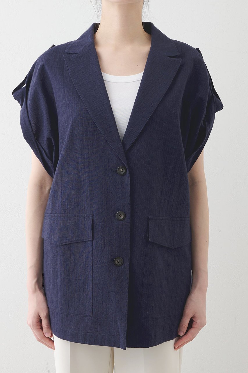 【ウィムガゼット/Whim Gazette】の【THE PAUSE】コットンリネンオーバージレ 人気、トレンドファッション・服の通販 founy(ファニー) 　ファッション　Fashion　レディースファッション　Fashion for Women　アウター　Coat / Outerwear Collection　レディースジャケット・軽アウター　Jackets　ジャケット　Jacket, Outerwear　ストライプ　Stripe, Striped Pattern　スリーブ　Sleeve, Long Sleeve / Short Sleeve　フレンチ　French, French Style　ベスト　Vest, Waistcoat　ボックス　Boxy, Box Shape　ボトム　Bottoms, Lower Wear　リネン　Linen, Linen Fabric　夏　Summer　春　Spring　S/S・春夏　SS, Spring/Summer, Warm Season　other-6|ID: prp329100004417199 ipo3291000000032957547