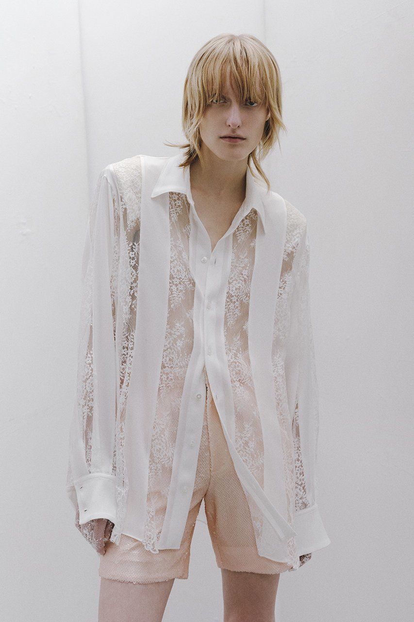 【カナコ サカイ/KANAKO SAKAI】のストライプトレースサテンシャツ 人気、トレンドファッション・服の通販 founy(ファニー) 　ファッション　Fashion　レディースファッション　Fashion for Women　トップス・カットソー　Cut & Sew Tops　シャツ・ブラウス・オフィスカジュアル　Elegant Blouses & Button-Ups　サテン　Satin, Glossy Fabric　ストライプ　Stripe, Striped Pattern　スリーブ　Sleeve, Long Sleeve / Short Sleeve　モダン　Modern, Contemporary　レース　Lace, Lace Fabric　ロング　Long, Long-Length　other-6|ID: prp329100004417241 ipo3291000000032859335