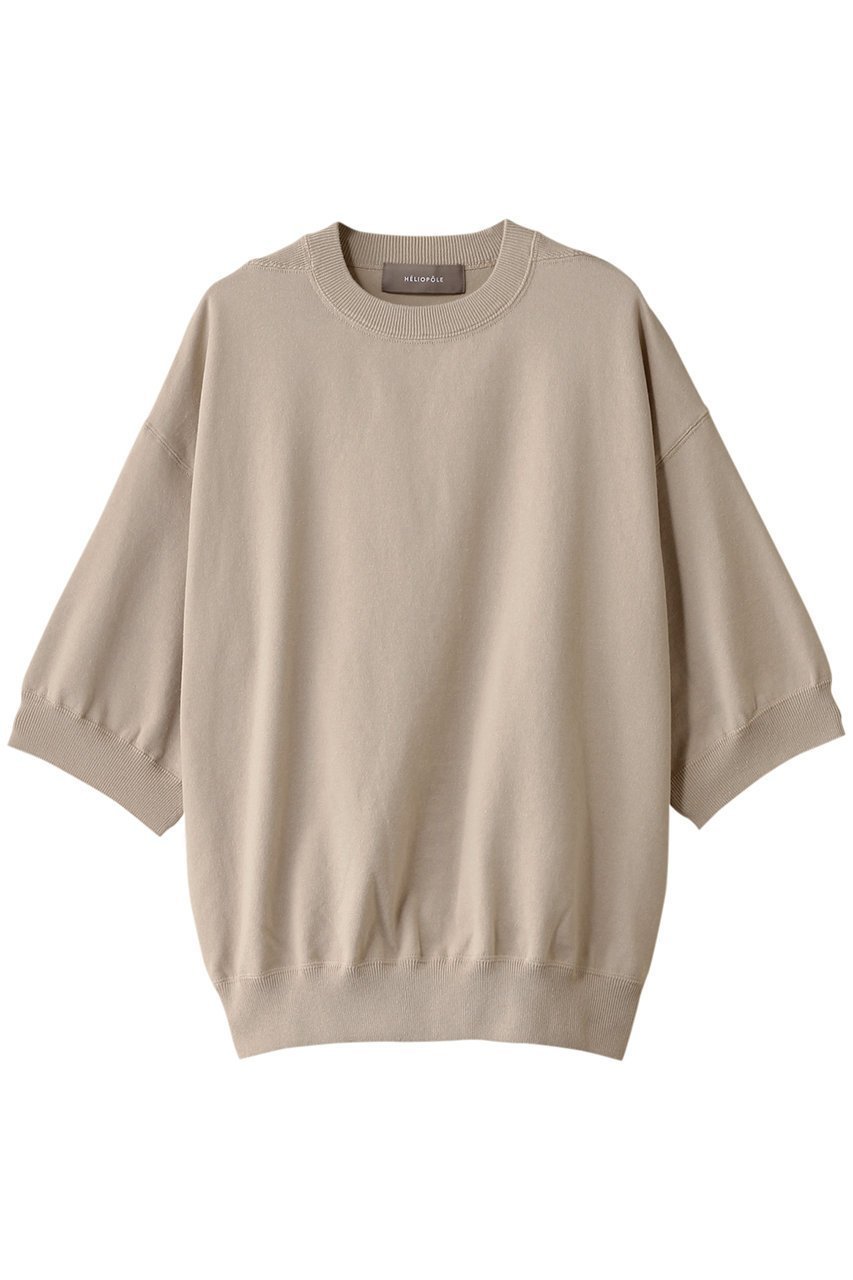 【エリオポール/heliopole】のハーフスリーブクルーネック インテリア・キッズ・メンズ・レディースファッション・服の通販 founy(ファニー) 　ファッション　Fashion　レディースファッション　Fashion for Women　トップス・カットソー　Cut & Sew Tops　ニット　Knit Tops & Sweaters　カジュアルプルオーバー・ニットトップス　Pullovers & Knit Tops / Casual Pullovers　シンプル　Simple, Minimal　スウェット / スエット　Sweatshirt, Sweatwear　ベーシック　Basic, Essential　エレガント 上品　Elegant　ベージュ|ID: prp329100004417288 ipo3291000000032943431