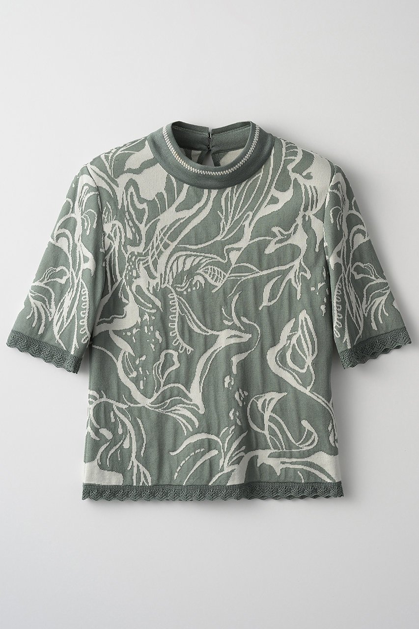 【ミューラル/MURRAL】のFlower vein ニット トップス インテリア・キッズ・メンズ・レディースファッション・服の通販 founy(ファニー) 　ファッション　Fashion　レディースファッション　Fashion for Women　トップス・カットソー　Cut & Sew Tops　ニット　Knit Tops & Sweaters　カジュアルプルオーバー・ニットトップス　Pullovers & Knit Tops / Casual Pullovers　エレガント 上品　Elegant　シンプル　Simple, Minimal　ジャカード／ジャガード　Jacquard, Woven Pattern　グリーン|ID: prp329100004418863 ipo3291000000032933890