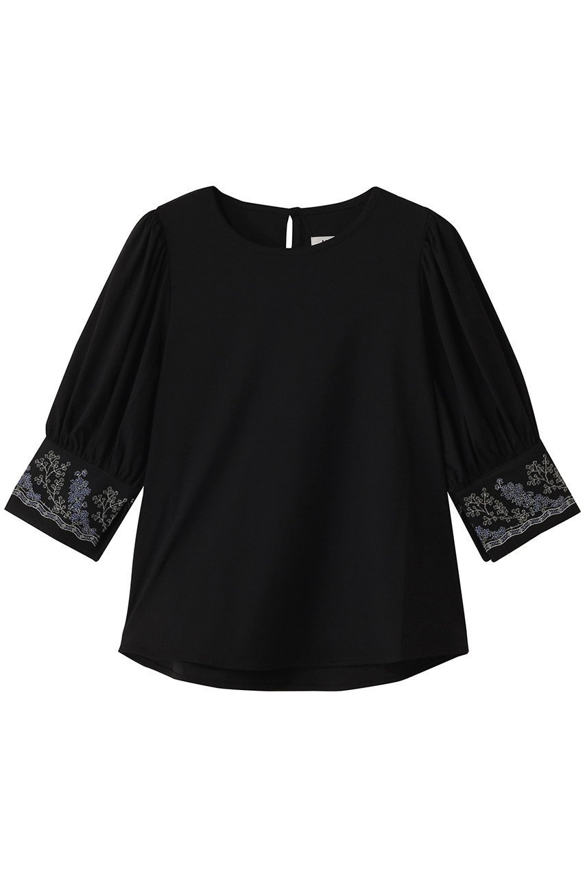 【ロキト/LOKITHO】のエンブロイダリー カフ UネックTシャツ インテリア・キッズ・メンズ・レディースファッション・服の通販 founy(ファニー) 　ファッション　Fashion　レディースファッション　Fashion for Women　トップス・カットソー　Cut & Sew Tops　シャツ・ブラウス・オフィスカジュアル　Elegant Blouses & Button-Ups　ロングTシャツ・Tシャツ　Longline T-Shirts & Tees　カットソー・ベーシックTシャツ　Cut-and-Sewn Tops / Stretch Tees & Basics　エンブロイダリー　Embroidery Design　カフス　Cuff Design　ギャザー　Gathered, Ruffled　ショート　Short, Short Length　シンプル　Simple, Minimal　スリーブ　Sleeve, Long Sleeve / Short Sleeve　デコルテ　Décolleté, Neckline　ブラック|ID: prp329100004418912 ipo3291000000032796864