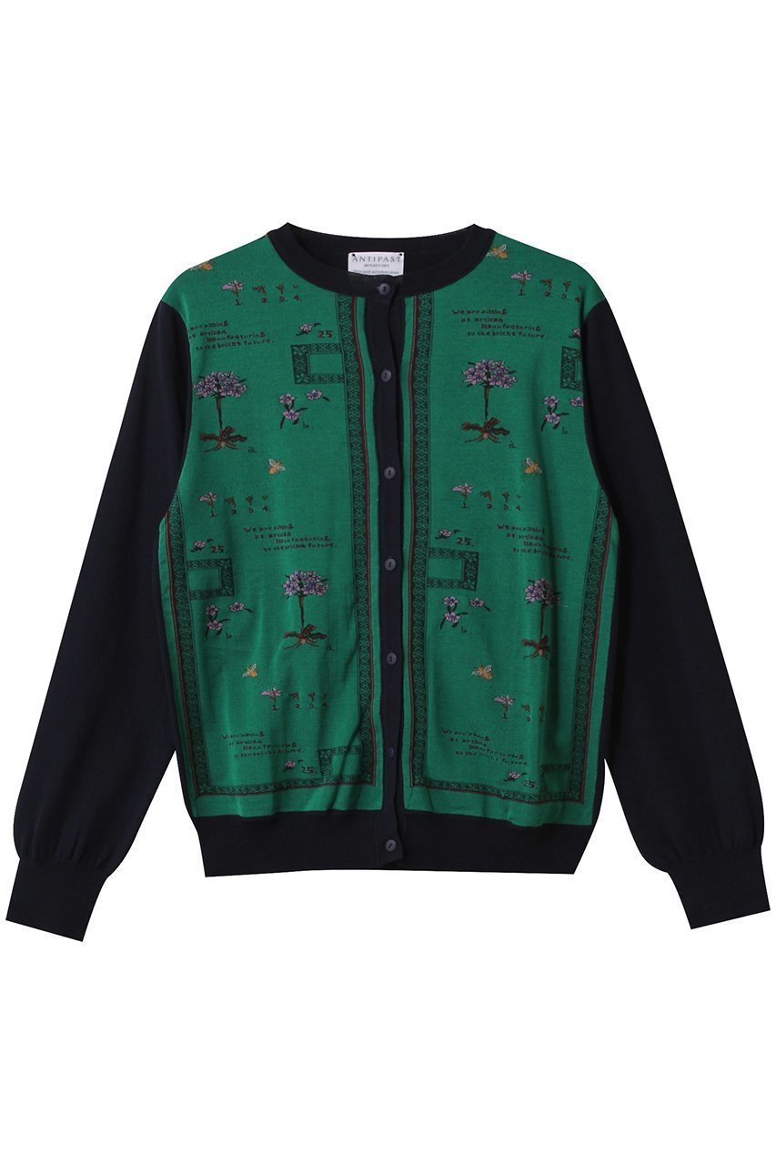 【アンティパスト/ANTIPAST】のソックニットカーディガン インテリア・キッズ・メンズ・レディースファッション・服の通販 founy(ファニー) 　ファッション　Fashion　レディースファッション　Fashion for Women　トップス・カットソー　Cut & Sew Tops　ニット　Knit Tops & Sweaters　カーディガン・羽織り　Layered Style Cardigans　カーディガン　Cardigan, Knitwear　スリーブ　Sleeve, Long Sleeve / Short Sleeve　フラワー　Flower, Floral　ベーシック　Basic, Essential　ロング　Long, Long-Length　春　Spring　グリーン×ネイビー|ID: prp329100004418926 ipo3291000000032943031