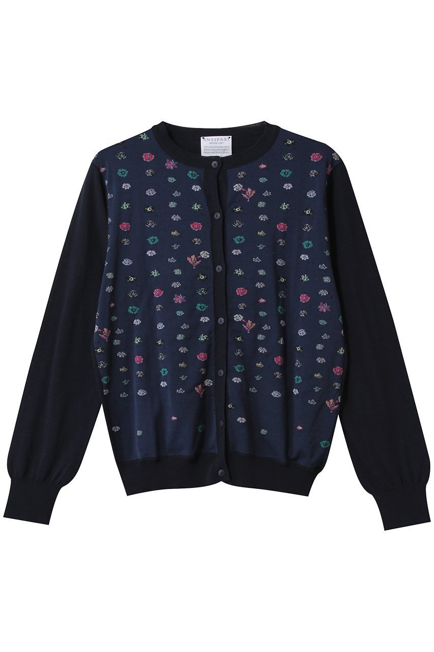 【アンティパスト/ANTIPAST】のソックニットカーディガン インテリア・キッズ・メンズ・レディースファッション・服の通販 founy(ファニー) 　ファッション　Fashion　レディースファッション　Fashion for Women　トップス・カットソー　Cut & Sew Tops　ニット　Knit Tops & Sweaters　カーディガン・羽織り　Layered Style Cardigans　カーディガン　Cardigan, Knitwear　コンパクト　Compact, Small Size　スプリング　Spring, Spring Collection　スリーブ　Sleeve, Long Sleeve / Short Sleeve　フラワー　Flower, Floral　ロング　Long, Long-Length　春　Spring　ネイビー×ネイビー|ID: prp329100004418927 ipo3291000000032943097