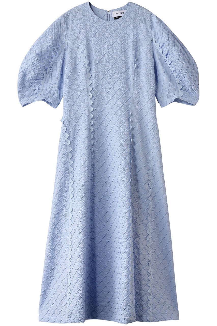 【ミュベール/MUVEIL】のトライアングルレースワンピース インテリア・キッズ・メンズ・レディースファッション・服の通販 founy(ファニー) 　ファッション　Fashion　レディースファッション　Fashion for Women　ワンピース　Dresses　チュニック　Tunic Tops & Dresses　ジャカード／ジャガード　Jacquard, Woven Pattern　チュニック　Tunic, Long Top　フォルム　Silhouette, Form　ロング　Long, Long-Length　夏　Summer　春　Spring　S/S・春夏　SS, Spring/Summer, Warm Season　無地　Plain, Solid Color　ライトブルー|ID: prp329100004418929 ipo3291000000032872247