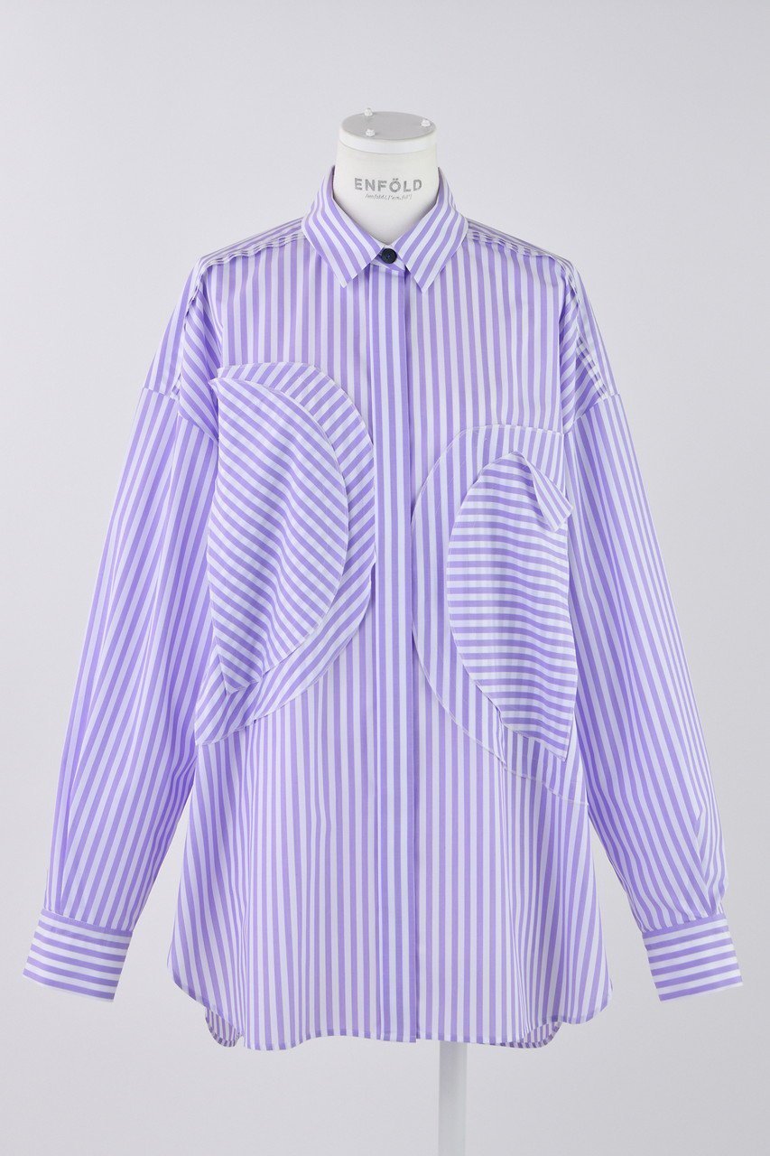【エンフォルド/ENFOLD】のPE/RYストライプ アップリケSH/シャツ 人気、トレンドファッション・服の通販 founy(ファニー) 　ファッション　Fashion　レディースファッション　Fashion for Women　トップス・カットソー　Cut & Sew Tops　シャツ・ブラウス・オフィスカジュアル　Elegant Blouses & Button-Ups　おすすめ　Recommended / Our Picks　ストライプ　Stripe, Striped Pattern　スリーブ　Sleeve, Long Sleeve / Short Sleeve　ベスト　Vest, Waistcoat　ロング　Long, Long-Length　 other-1|ID: prp329100004420273 ipo3291000000035822652