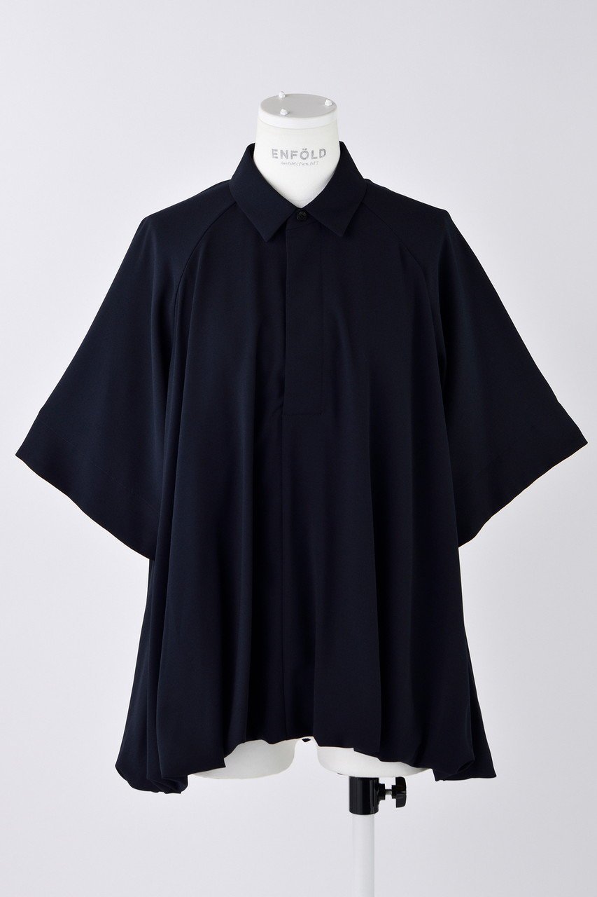 【エンフォルド/ENFOLD】のPEライトジョーゼット バルーン5分袖 BL/ブラウス インテリア・キッズ・メンズ・レディースファッション・服の通販 founy(ファニー) 　ファッション　Fashion　レディースファッション　Fashion for Women　トップス・カットソー　Cut & Sew Tops　シャツ・ブラウス・オフィスカジュアル　Elegant Blouses & Button-Ups　ショート　Short, Short Length　ジョーゼット　Georgette, Semi-Sheer Fabric　スリーブ　Sleeve, Long Sleeve / Short Sleeve　バルーン　Balloon, Balloon Silhouette　ダークネイビー|ID: prp329100004420283 ipo3291000000036396297