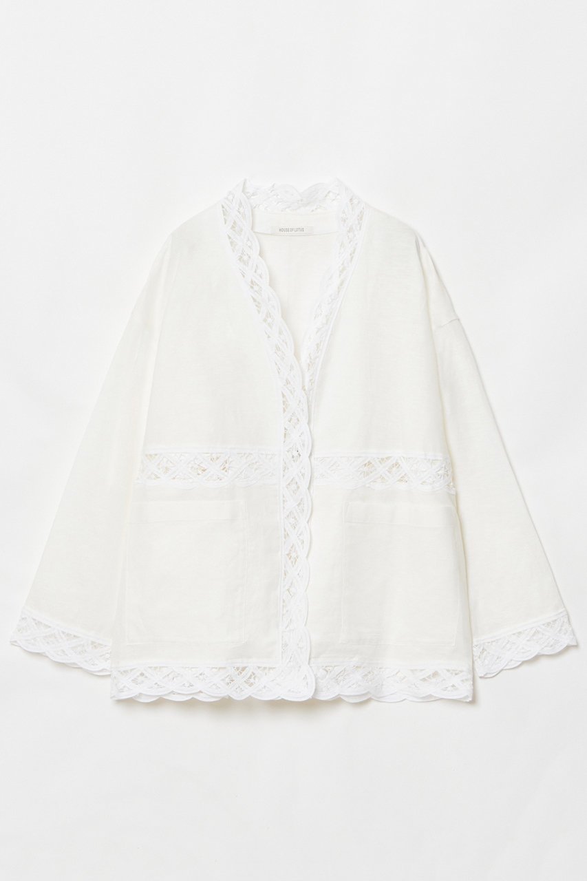 【ハウス オブ ロータス/HOUSE OF LOTUS】のリネンコットンレースジャケット インテリア・キッズ・メンズ・レディースファッション・服の通販 founy(ファニー) 　ファッション　Fashion　レディースファッション　Ladies' Fashion Online　アウター　Coat Outerwear　ジャケット　Jackets　エレガント 上品　Elegant　シンプル　Simple　ジャケット　Jacket　リネン　Linen　レース　Race　再入荷　Restock/Back In Stock/Re Arrival　夏　Summer　ホワイト|ID: prp329100004420289 ipo3291000000032684511